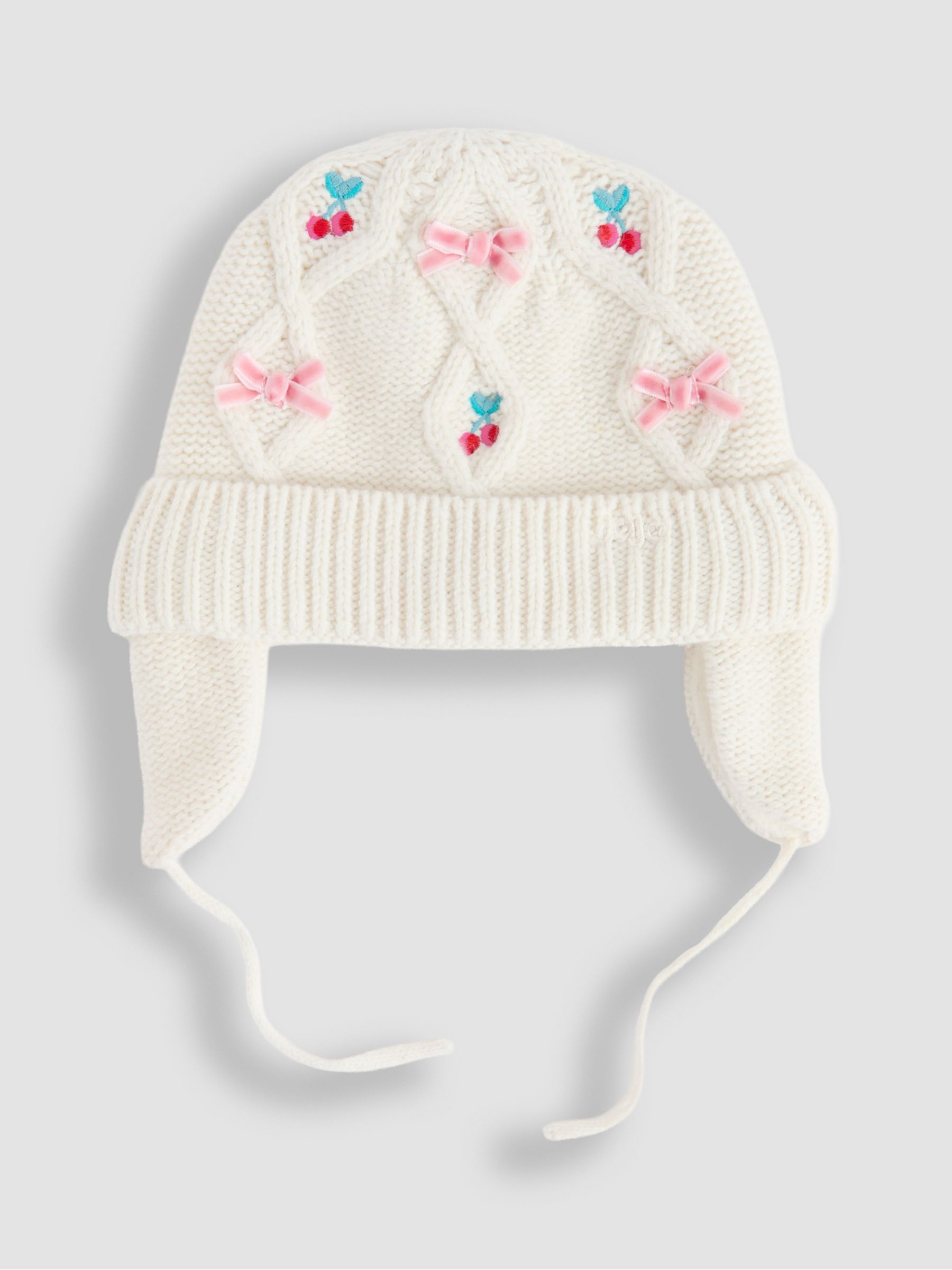 Cream Cherry Cherry Bow Embroidered Knitted Hat - Image 1 of 3