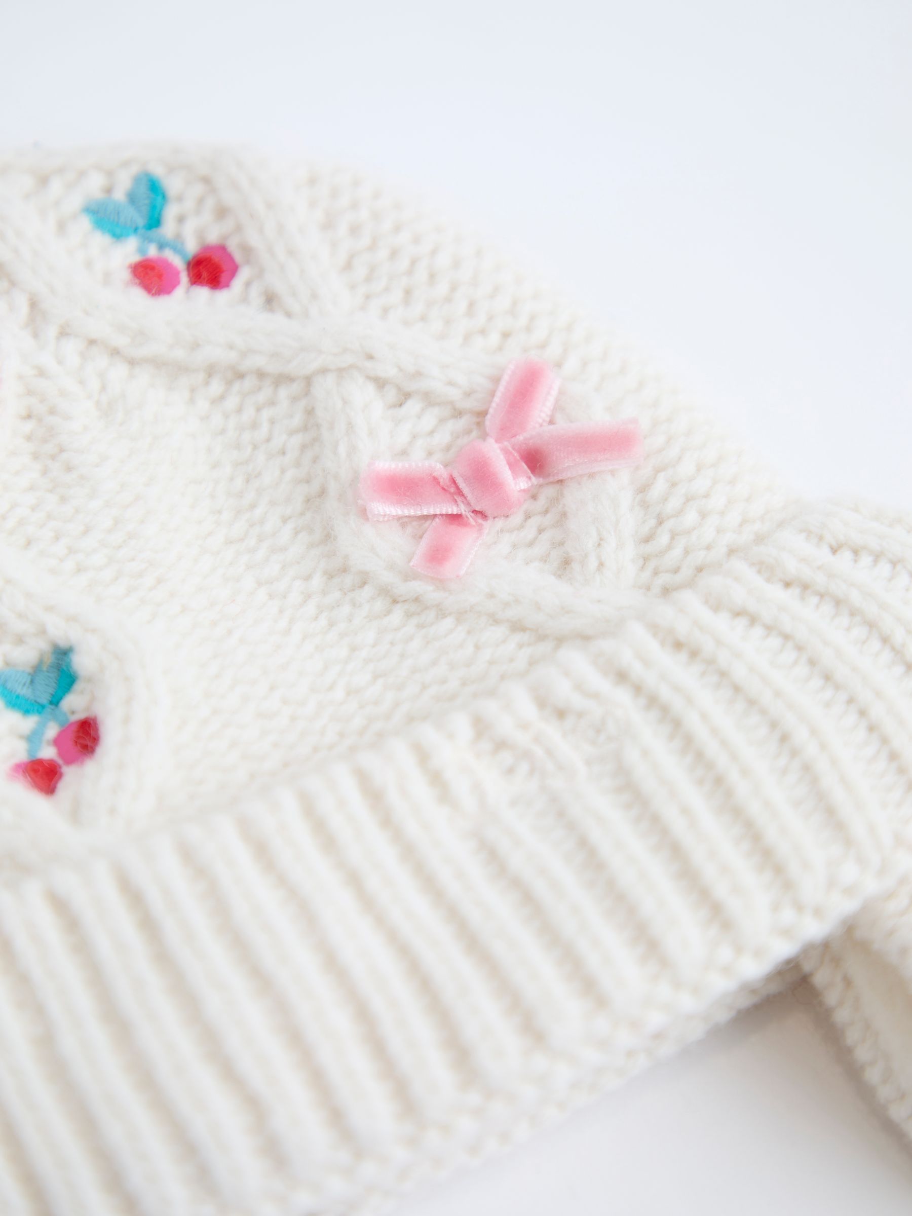Cream Cherry Cherry Bow Embroidered Knitted Hat - Image 3 of 3