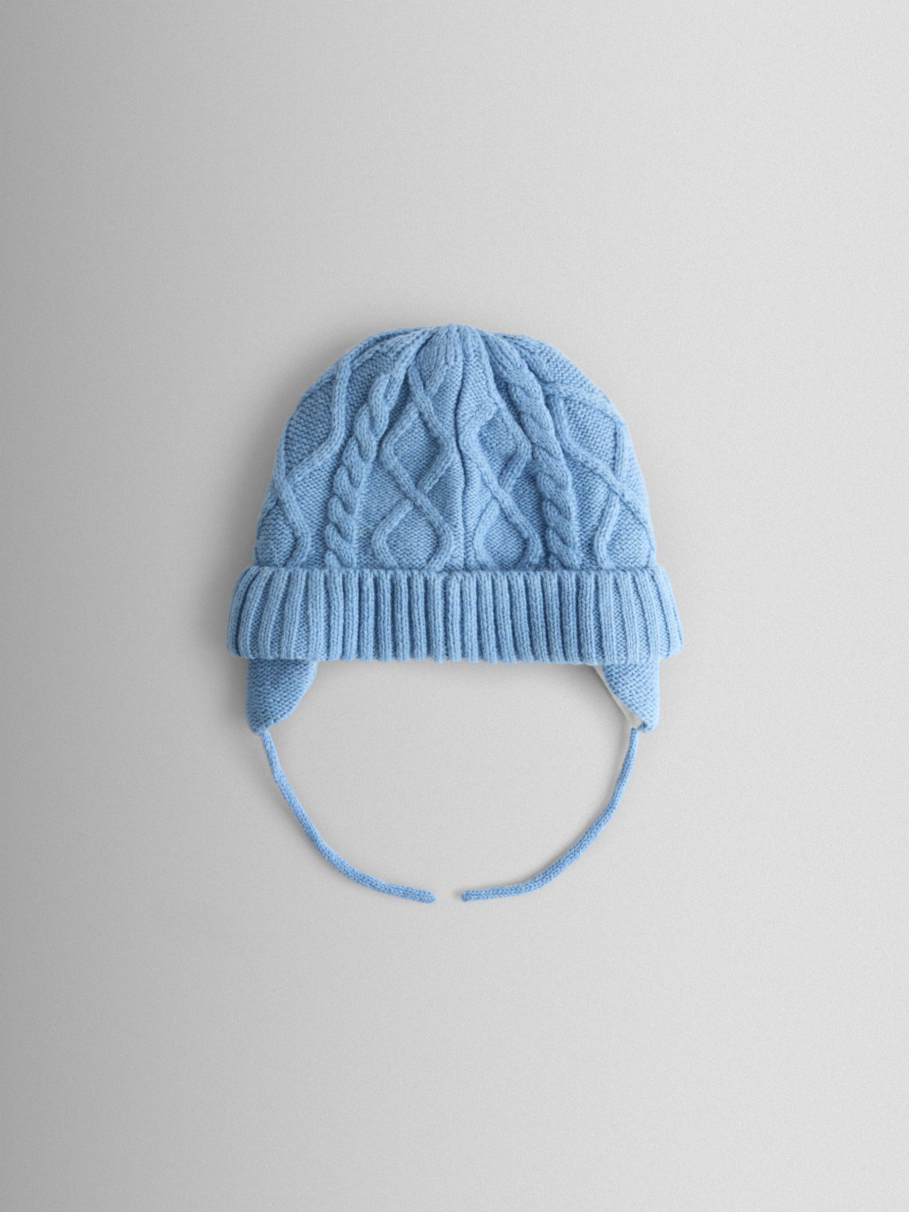 Blue Floral Embroidered Cable Hat - Image 2 of 3 Blue Floral Embroidered Cable Hat - Image 2 of 3