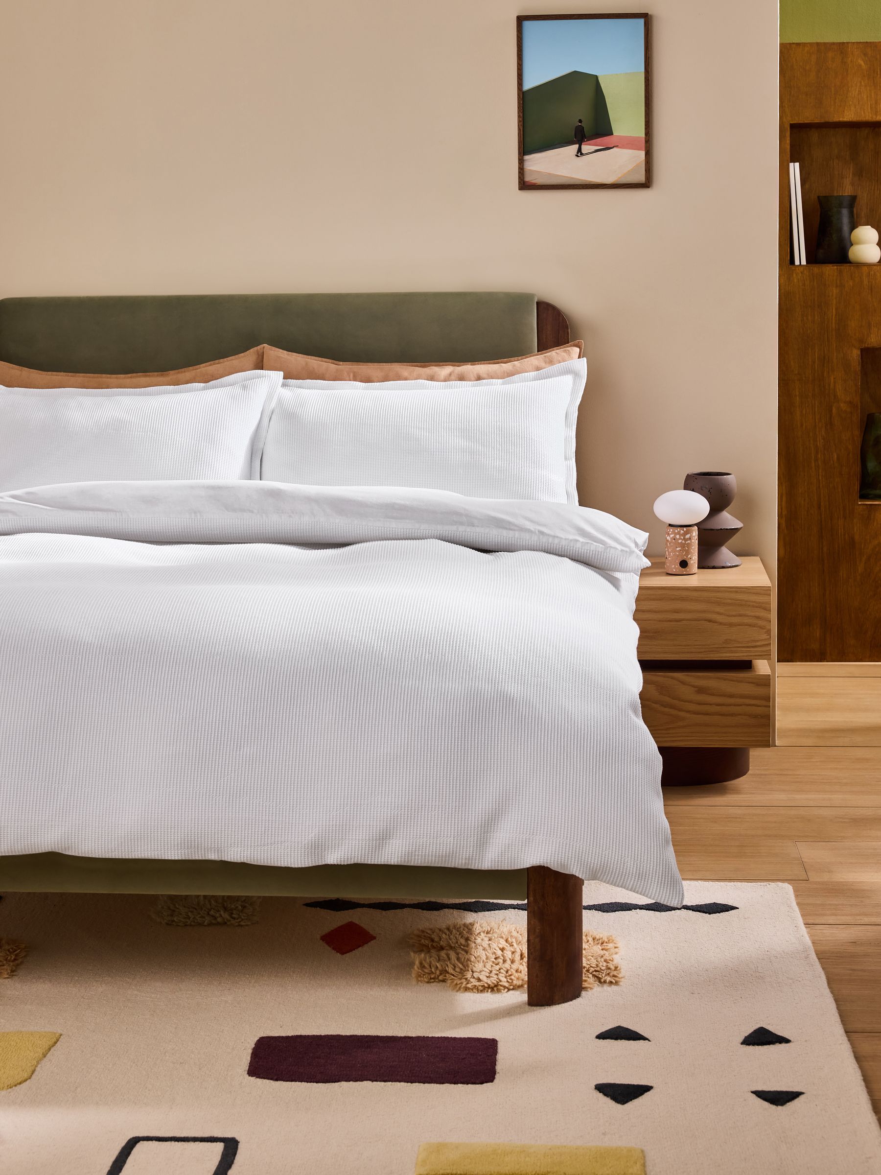 Waffle 100% Cotton Duvet Cover and Pillowcase Set in White - Image 1 of 5