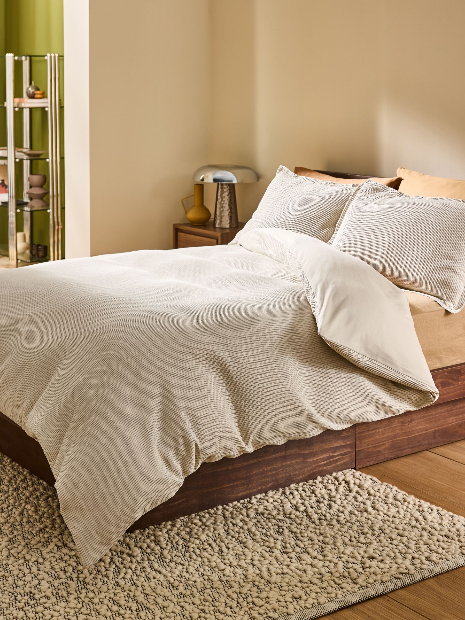 Waffle 100% Cotton Duvet Cover and Pillowcase Set in Natural Oatmeal - Image 1 of 5