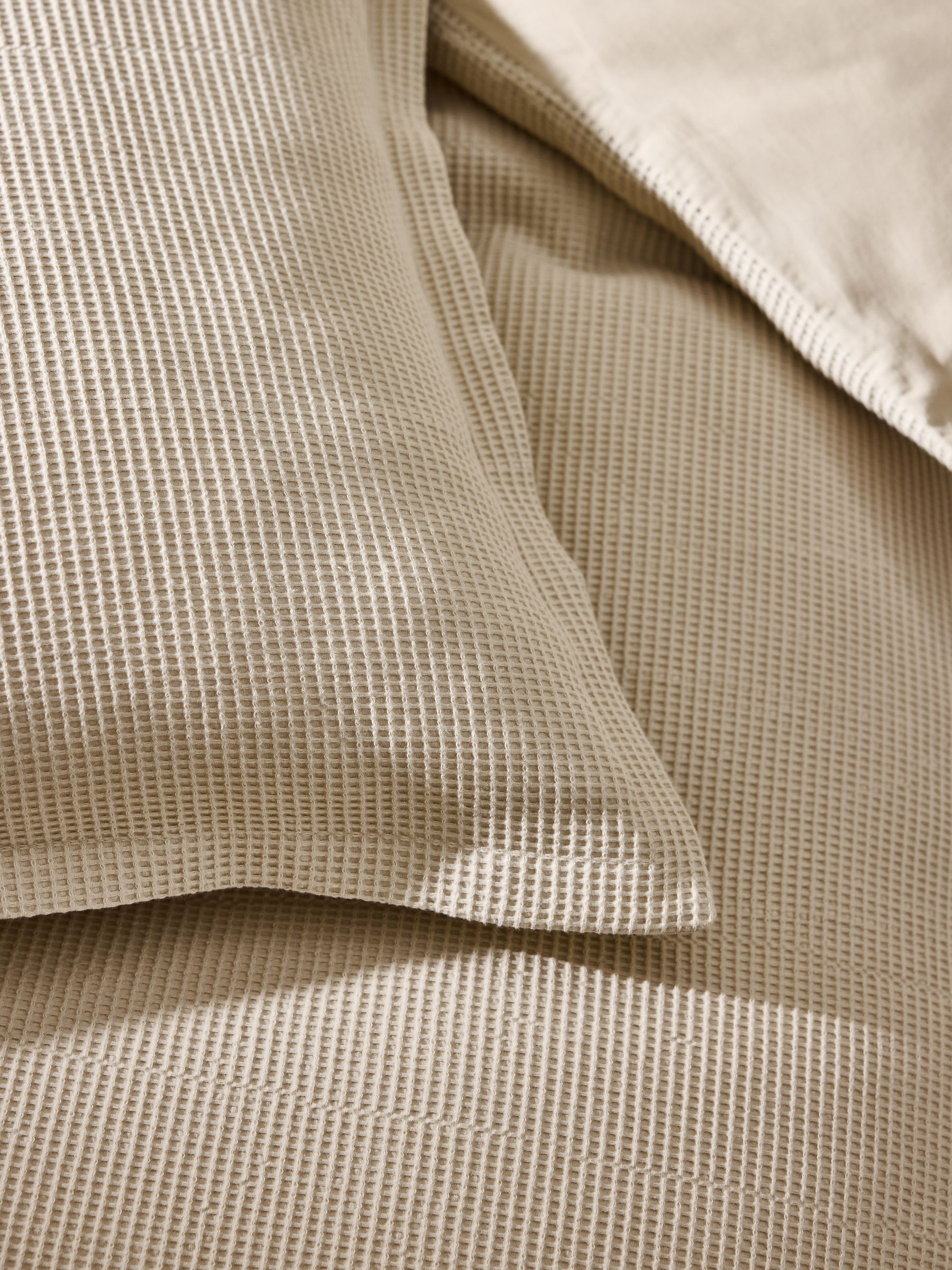 Waffle 100% Cotton Duvet Cover and Pillowcase Set in Natural Oatmeal - Image 2 of 5