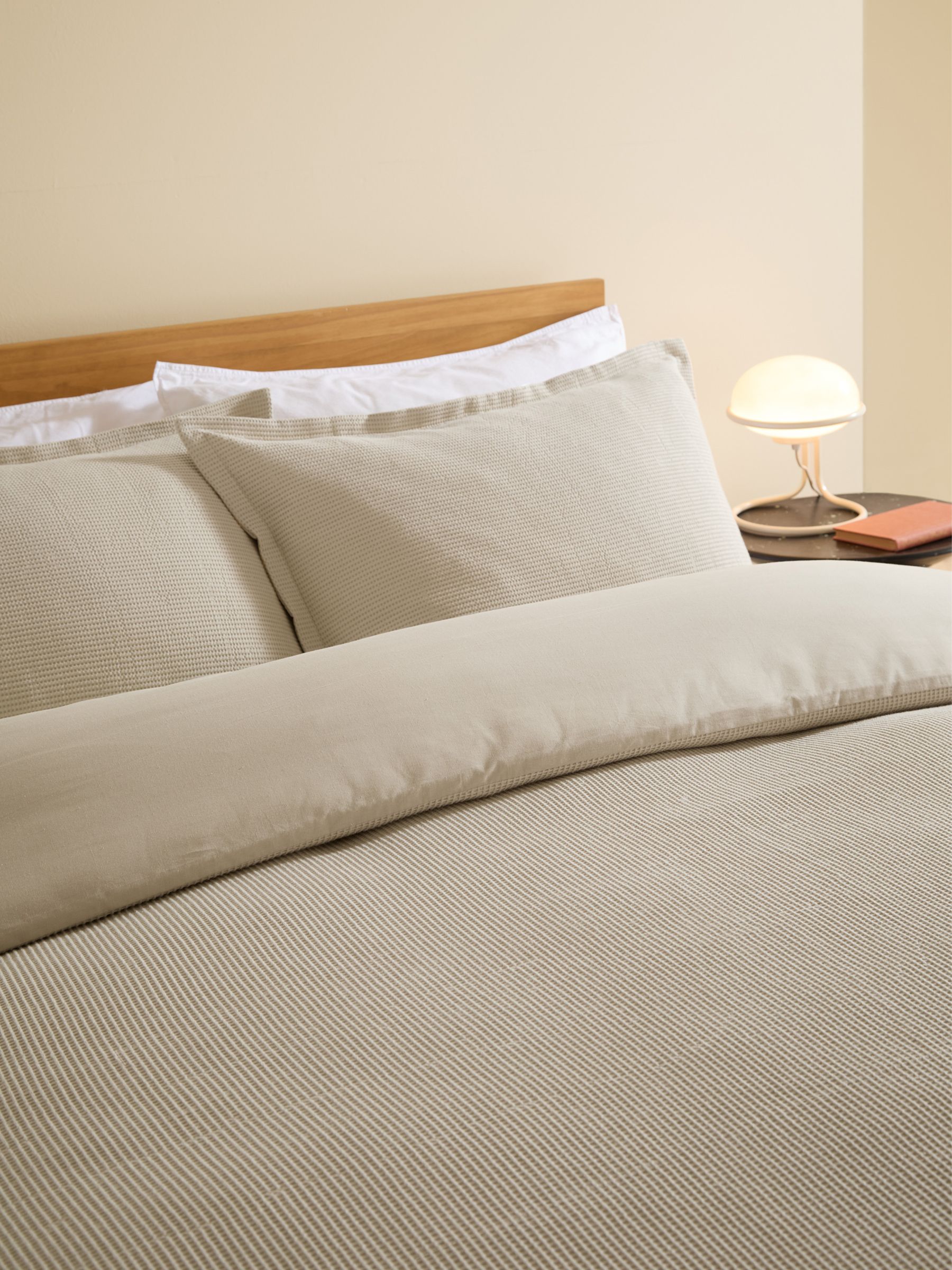 Waffle 100% Cotton Duvet Cover and Pillowcase Set in Natural Oatmeal - Image 4 of 5