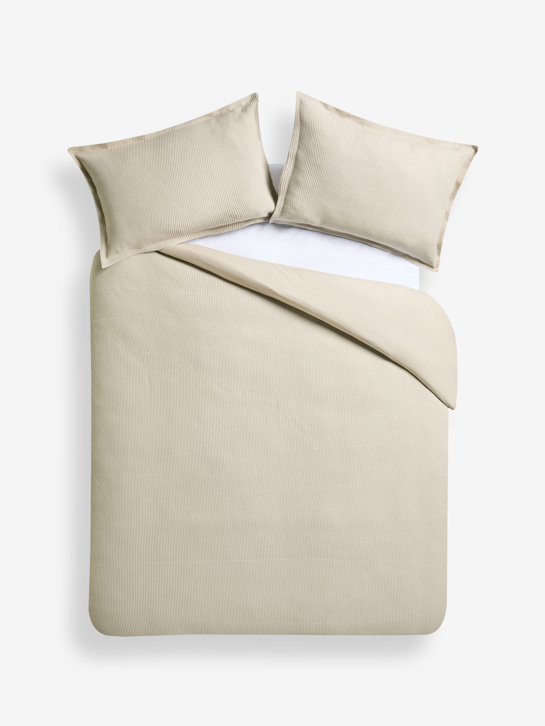 Waffle 100% Cotton Duvet Cover and Pillowcase Set in Natural Oatmeal - Image 4 of 4