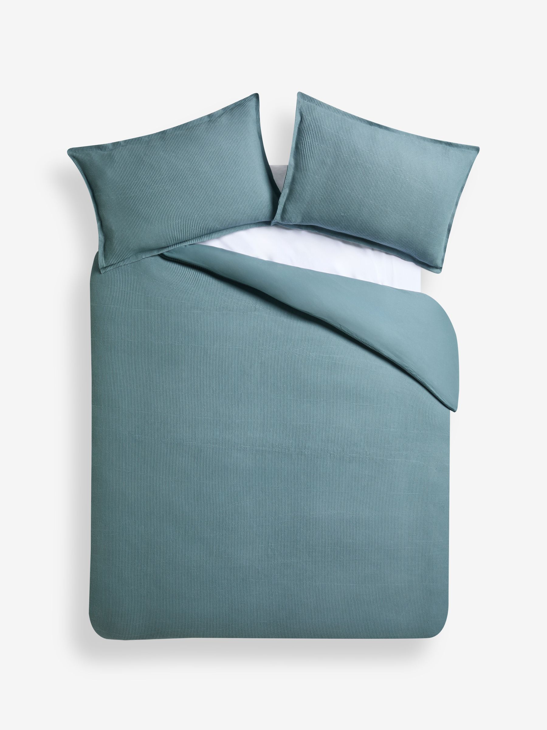Waffle 100% Cotton Duvet Cover and Pillowcase Set in Marine Blue - Image 5 of 5