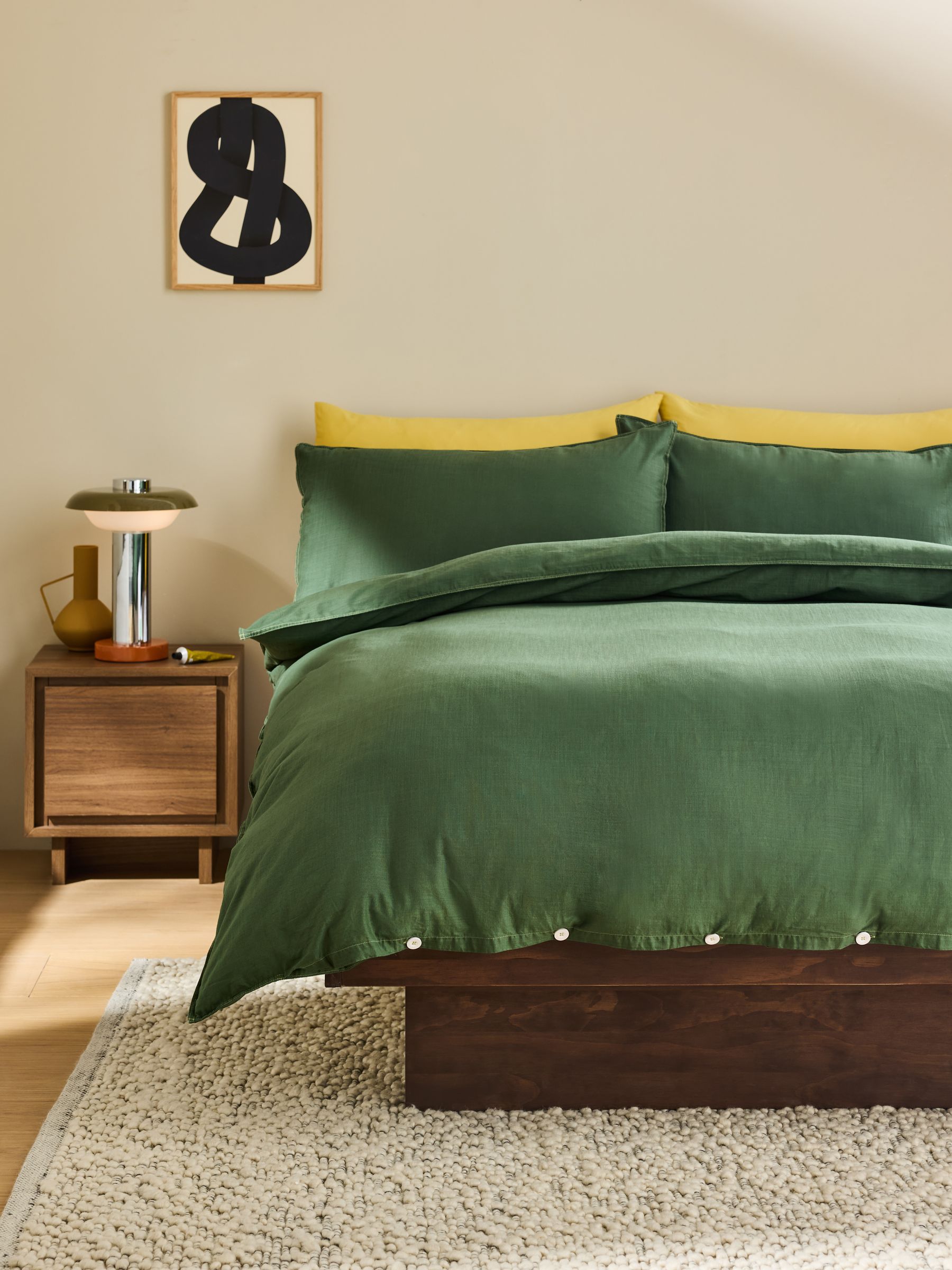 Textured Duvet Cover and Pillowcase Set in Forest Green - Image 1 of 6