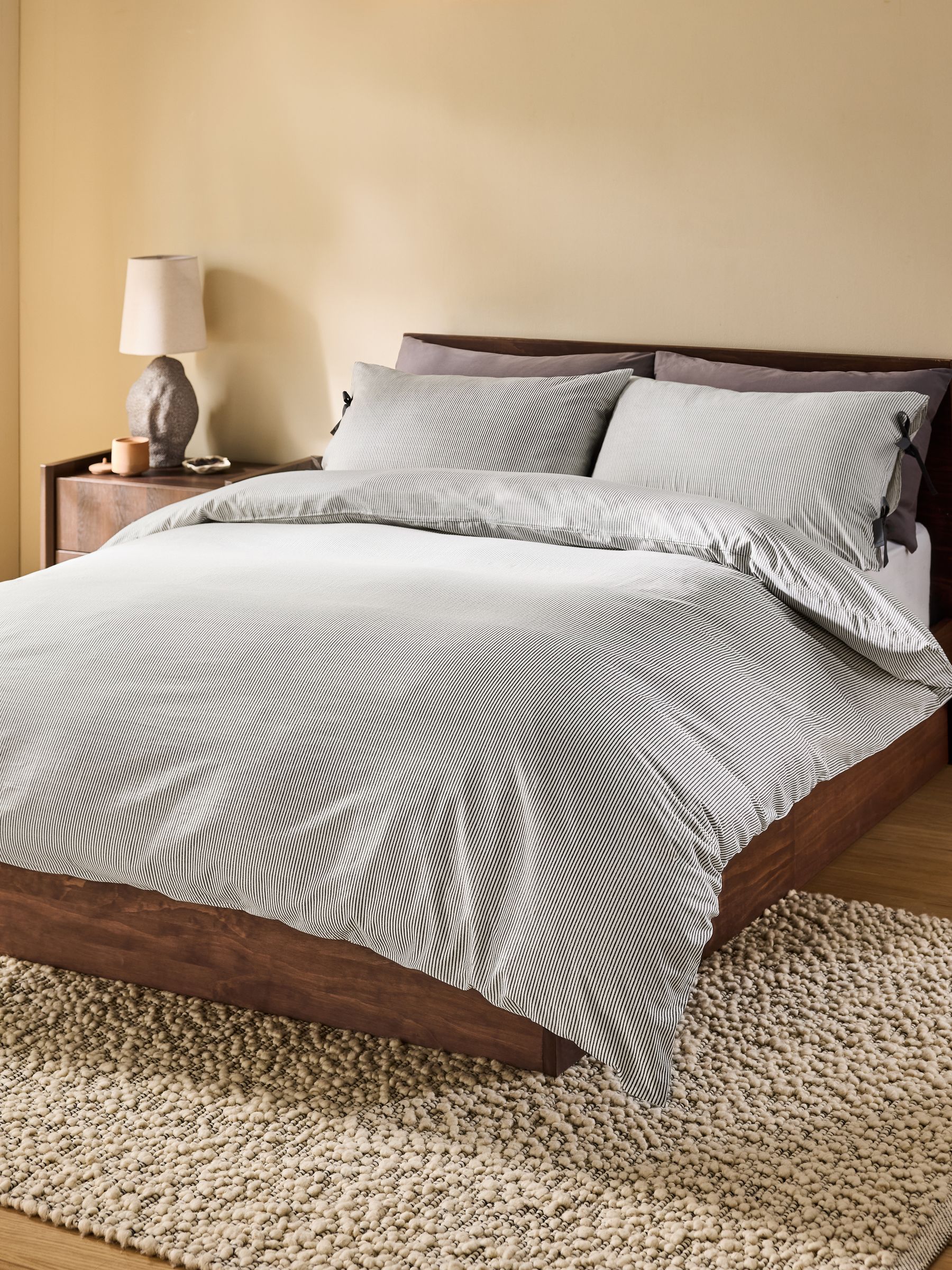 Ansel Stripe 100% Cotton Duvet Cover and Pillowcase Set in Grey - Image 1 of 5 Ansel Stripe 100% Cotton Duvet Cover and Pillowcase Set in Grey - Image 1 of 5