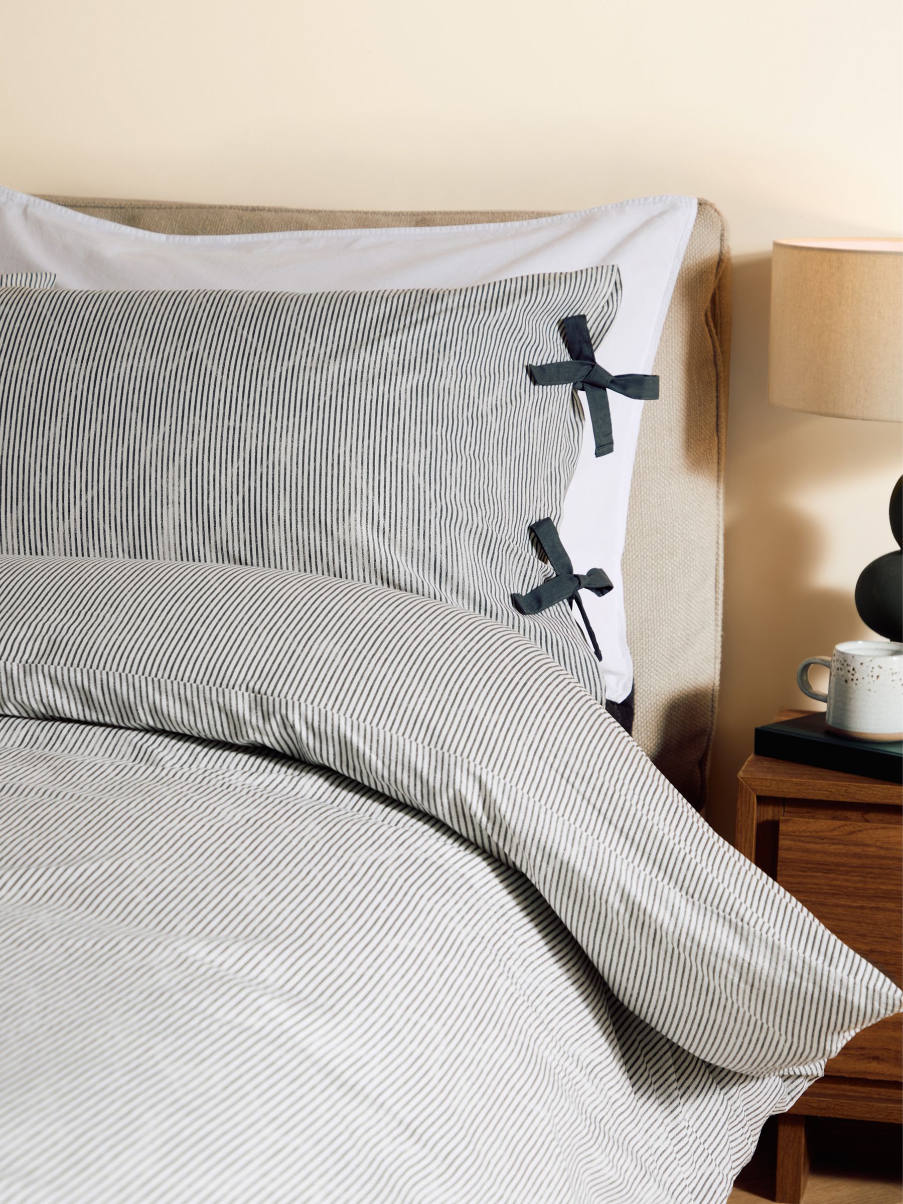 Ansel Stripe 100% Cotton Duvet Cover and Pillowcase Set in Grey - Image 3 of 5