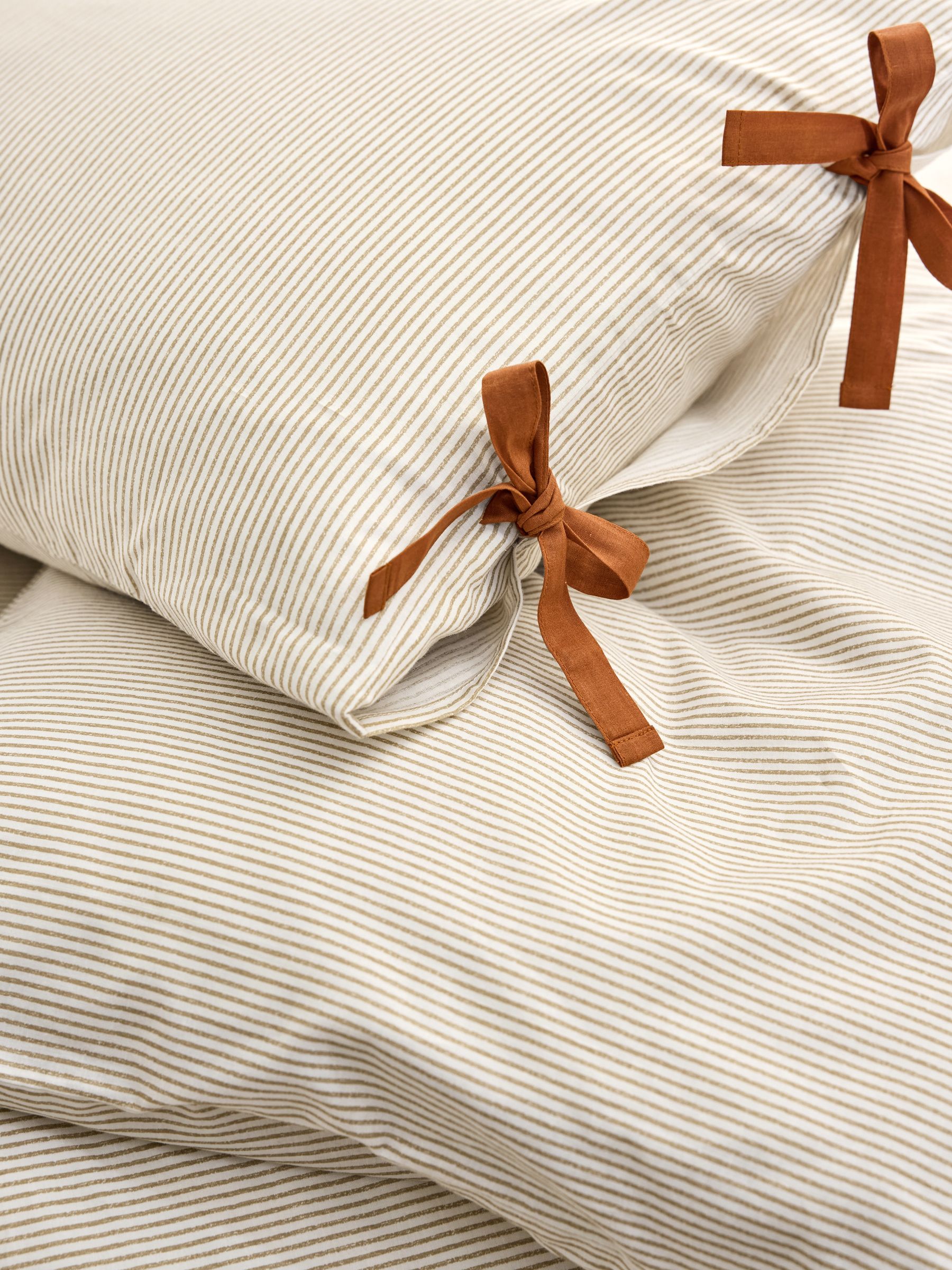 Ansel Stripe 100% Cotton Duvet Cover and Pillowcase Set in Natural - Image 1 of 5