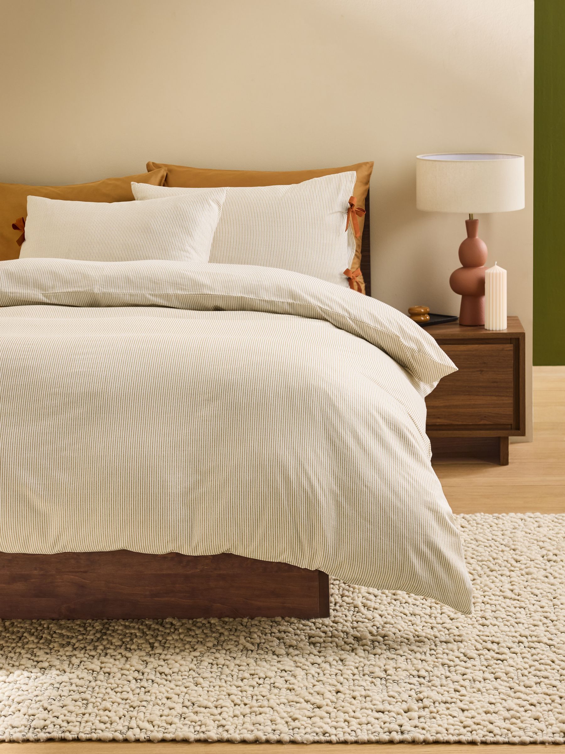 Ansel Stripe 100% Cotton Duvet Cover and Pillowcase Set in Natural - Image 2 of 5