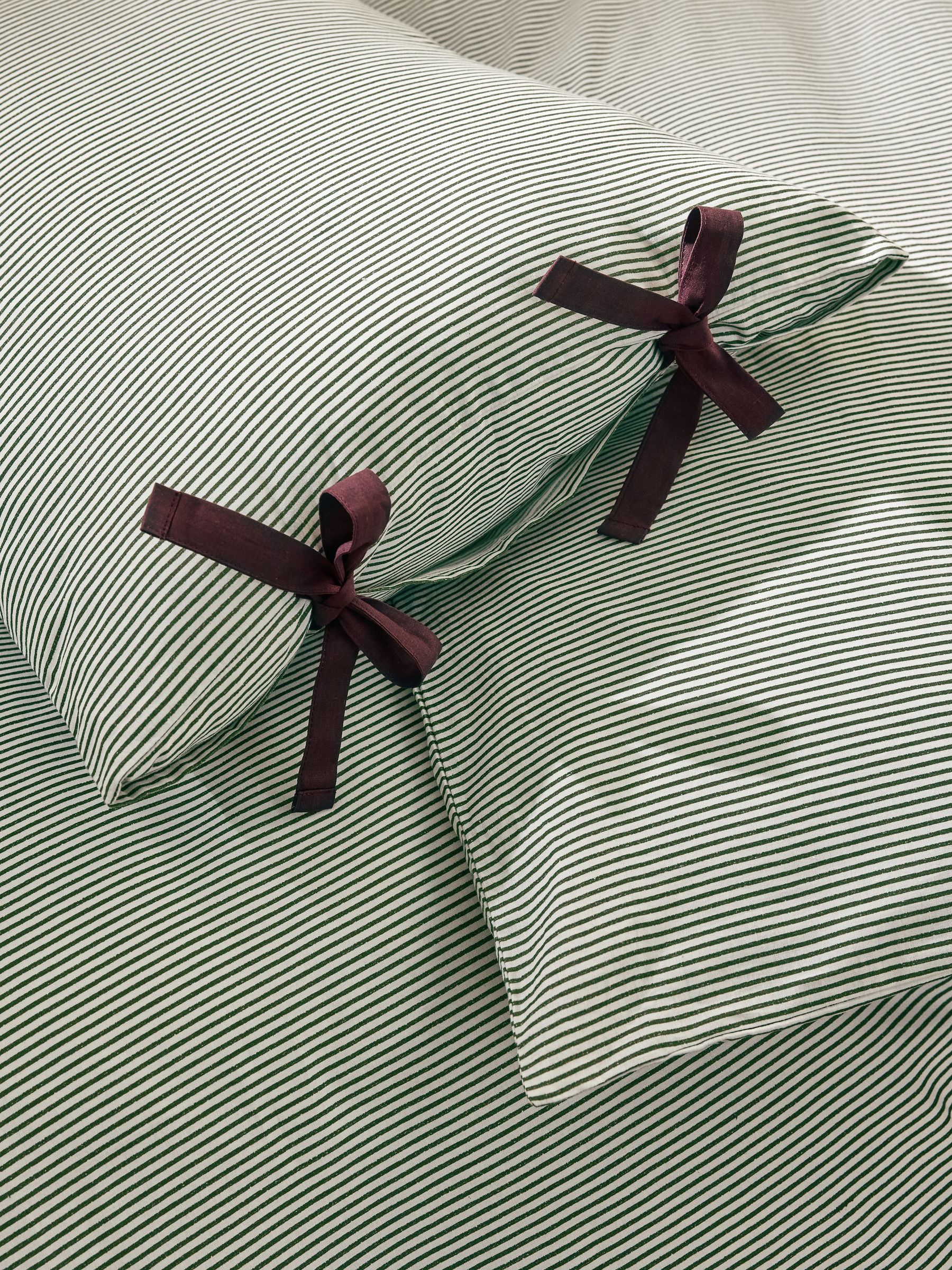Ansel Stripe 100% Cotton Duvet Cover and Pillowcase Set in Green - Image 1 of 5