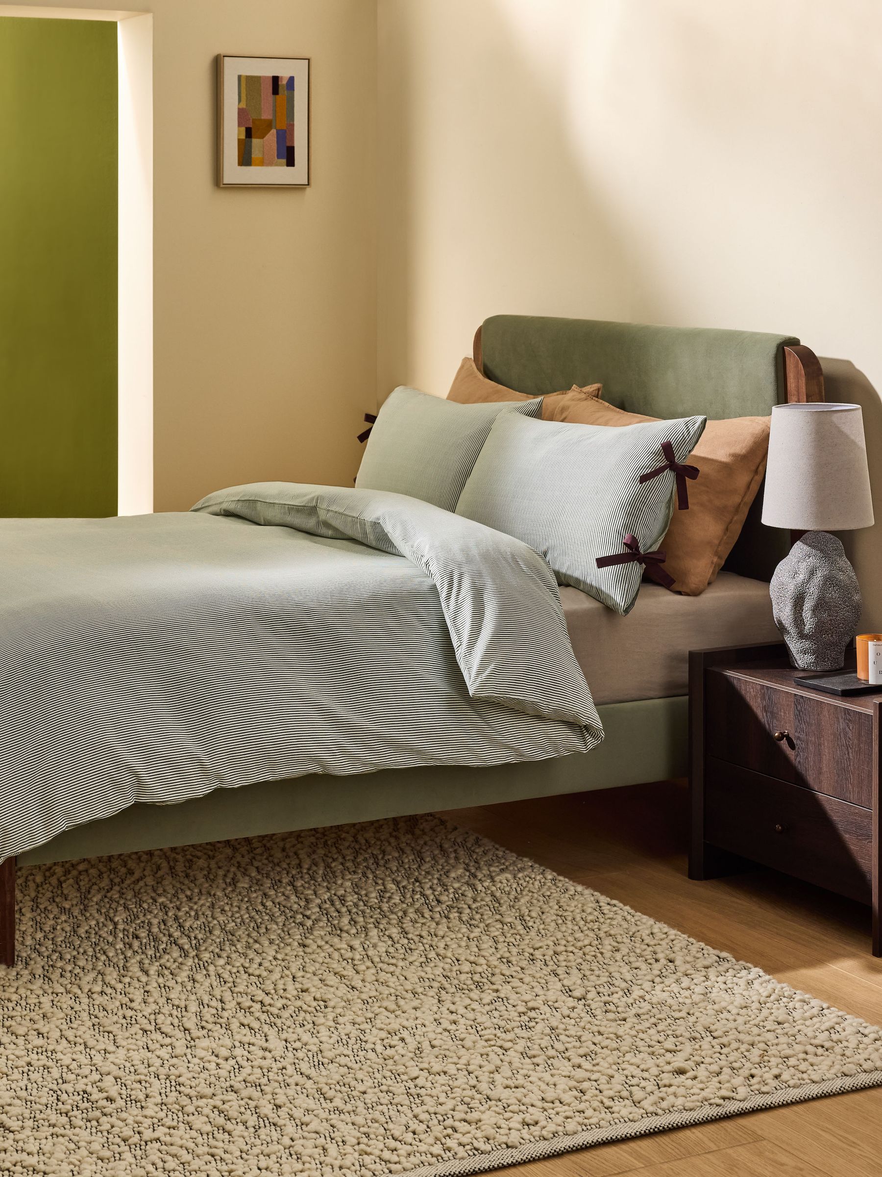 Ansel Stripe 100% Cotton Duvet Cover and Pillowcase Set in Green - Image 2 of 5