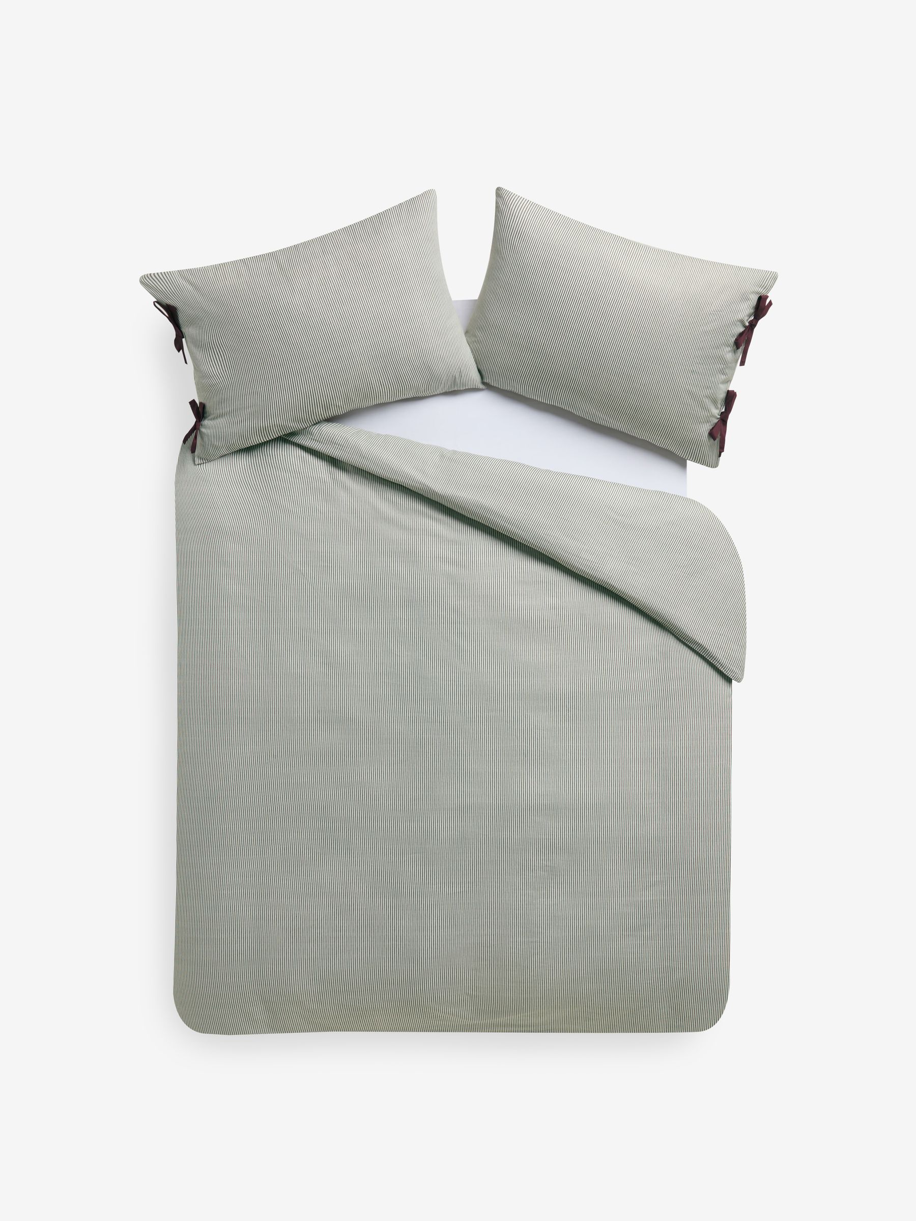 Ansel Stripe 100% Cotton Duvet Cover and Pillowcase Set in Green - Image 5 of 5