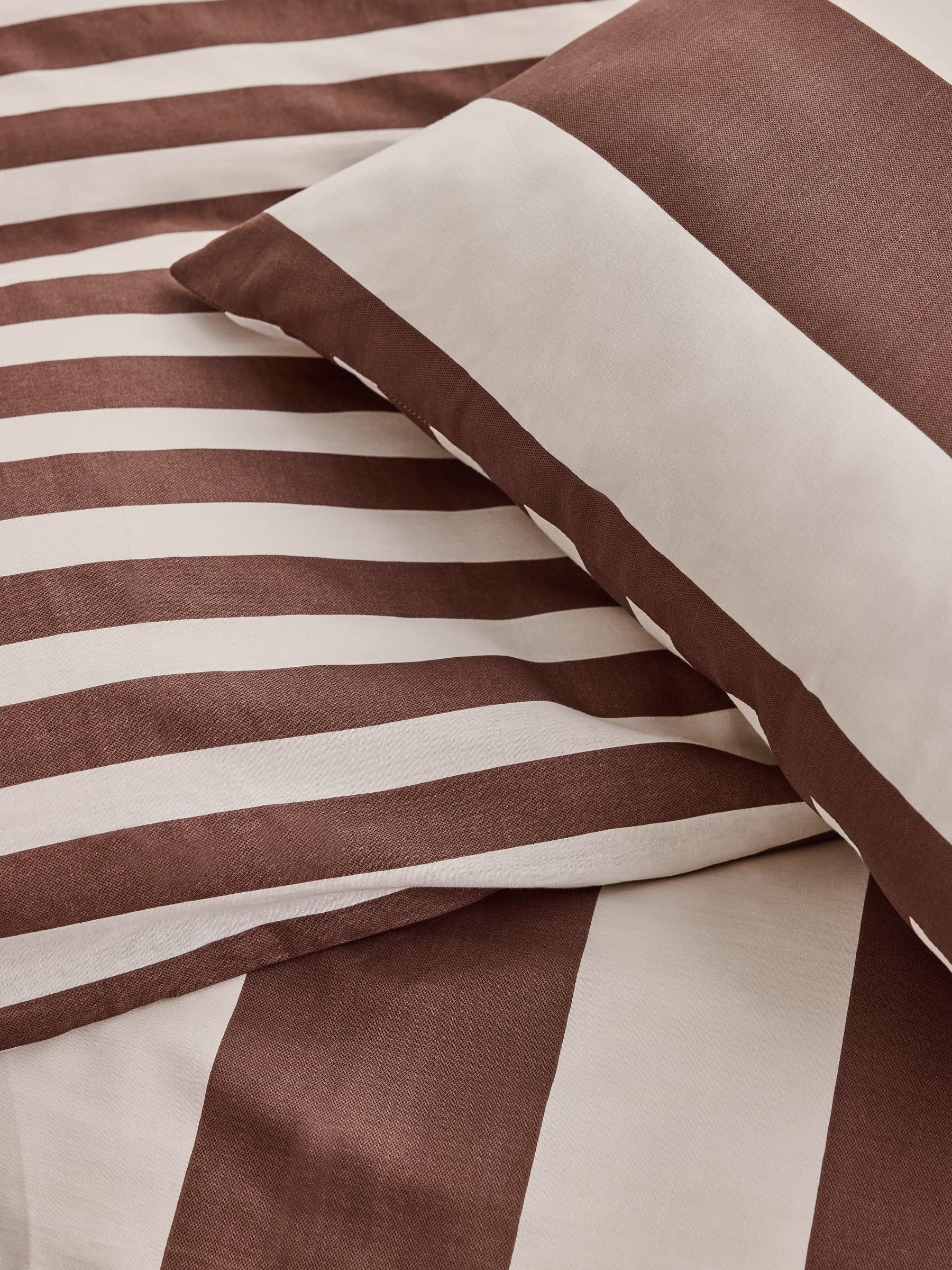 Donni Wide Stripe 100% Cotton Duvet Cover and Pillowcase Set in Chocolate Brown - Image 3 of 5