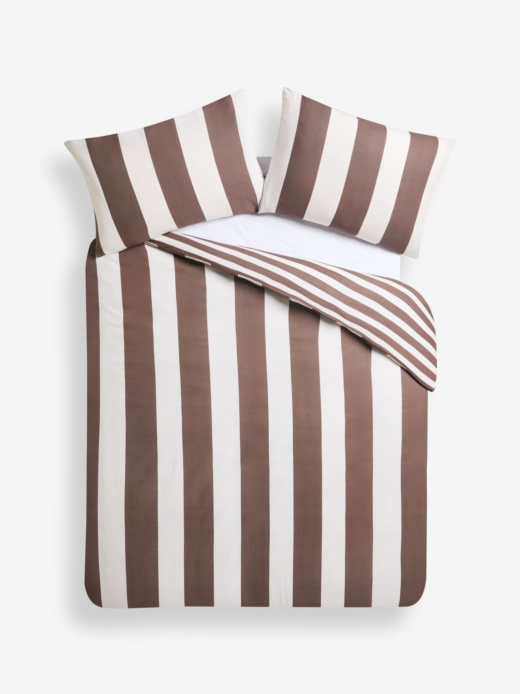 Donni Wide Stripe 100% Cotton Duvet Cover and Pillowcase Set in Chocolate Brown - Image 5 of 5