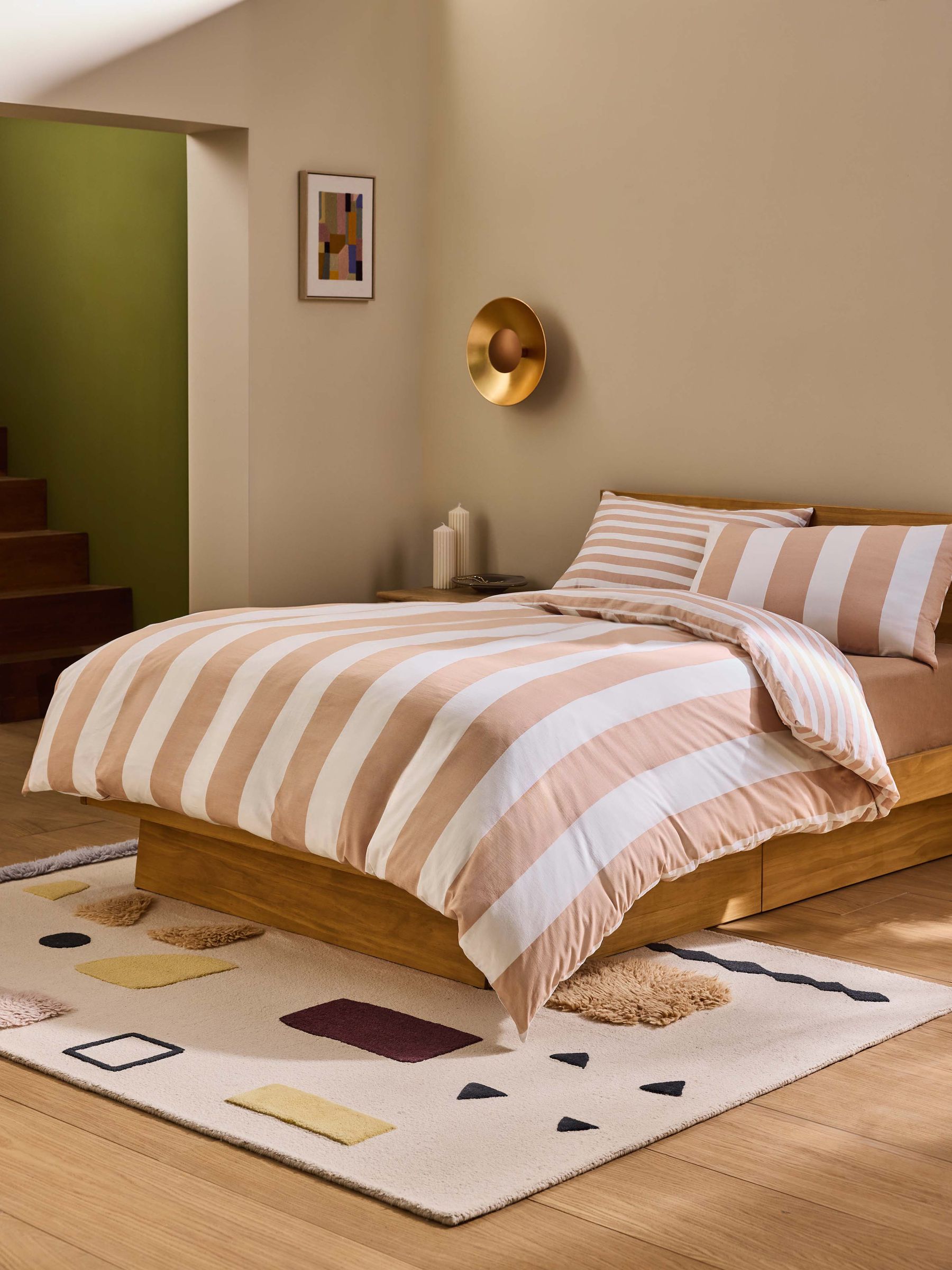 Donni Wide Stripe 100% Cotton Duvet Cover and Pillowcase Set in Clay Pink - Image 2 of 5