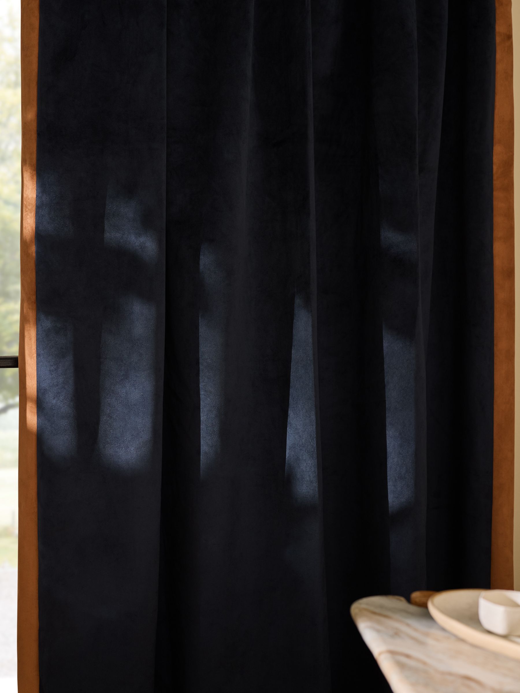 Audley Contrast Hidden Tab Curtains in Navy Blue - Image 2 of 3