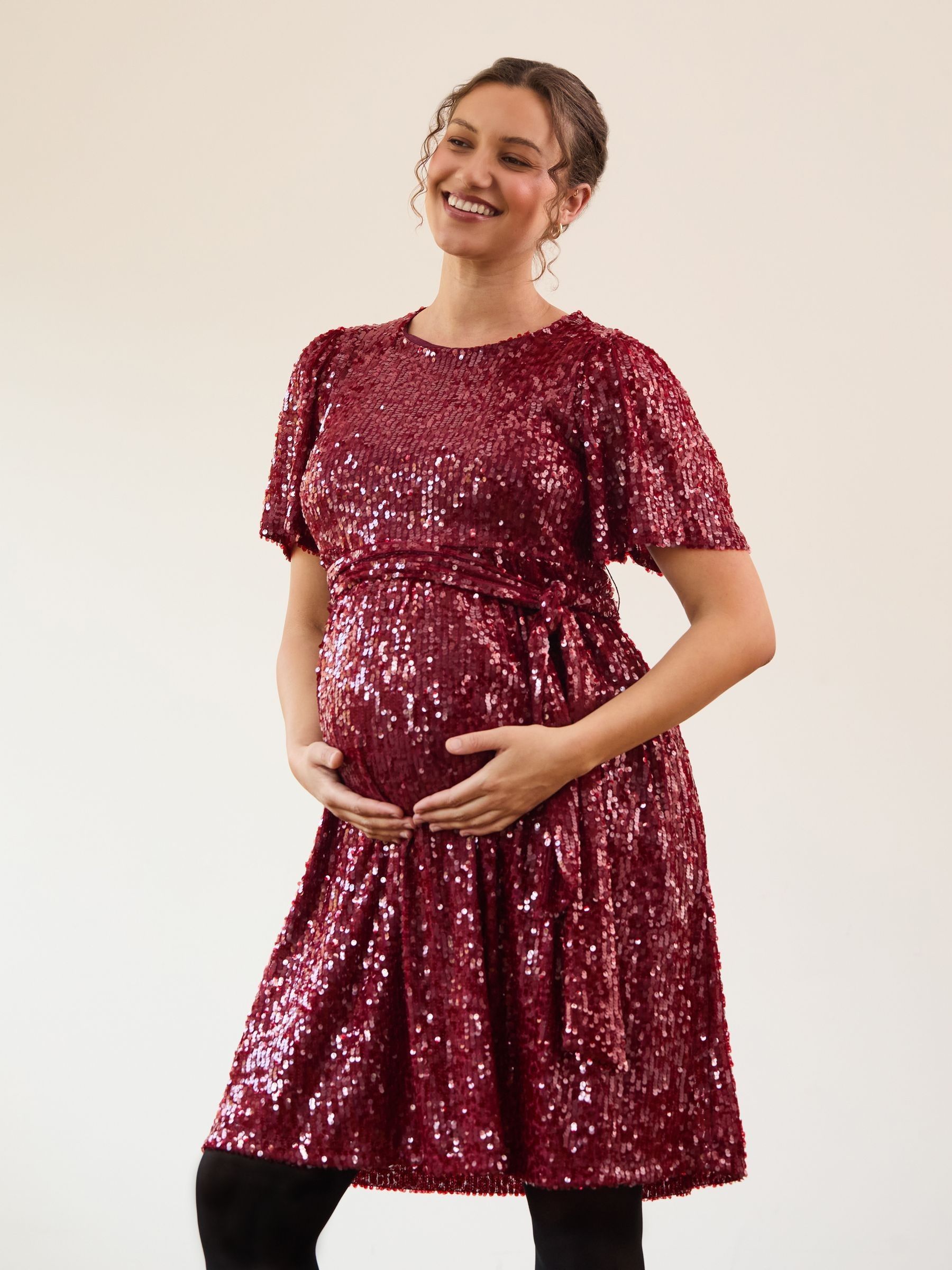Red Sequin Maternity Mini Dress - Image 2 of 10