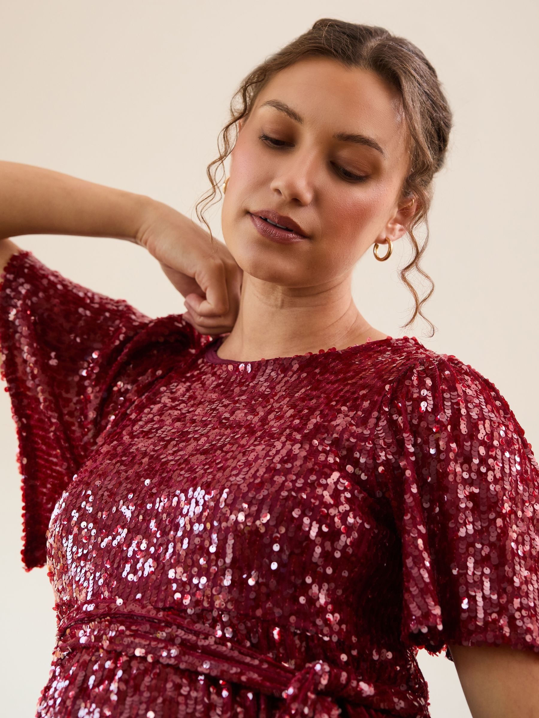 Red Sequin Maternity Mini Dress - Image 4 of 10