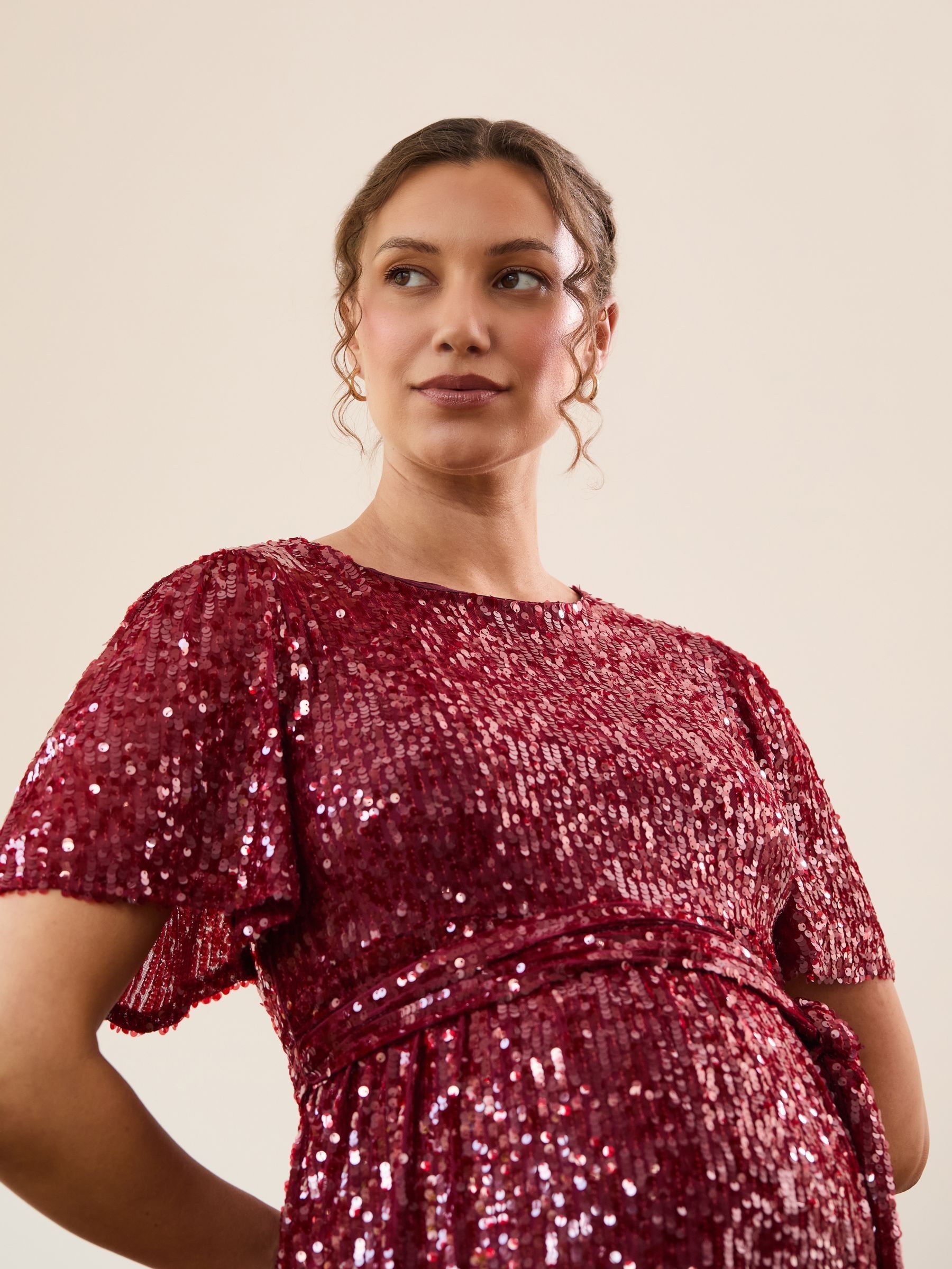 Red Sequin Maternity Mini Dress - Image 5 of 10