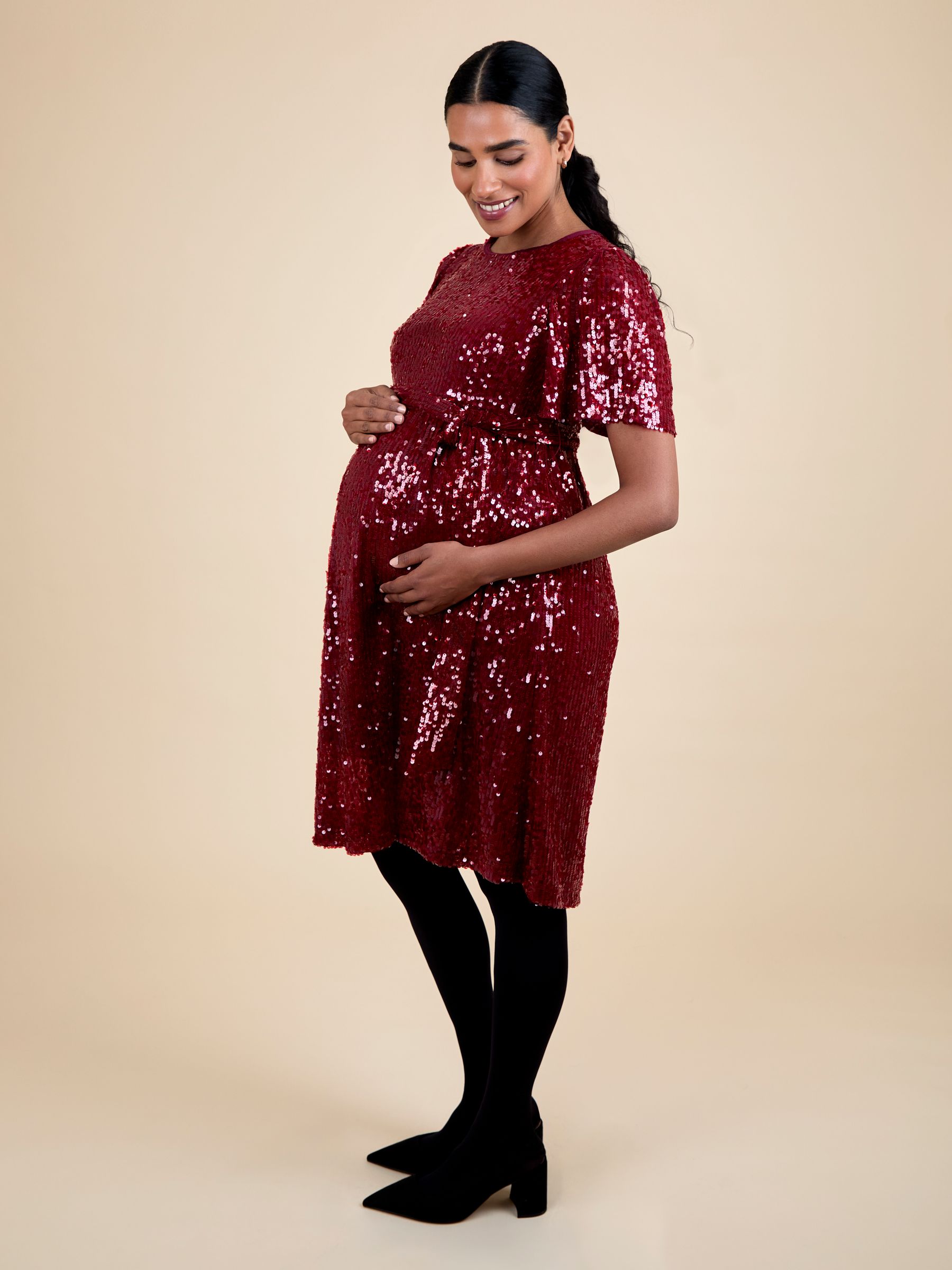 holiday maternity dress Maternity Short Dress Stella Red – ZIVAMOMS main image 1
