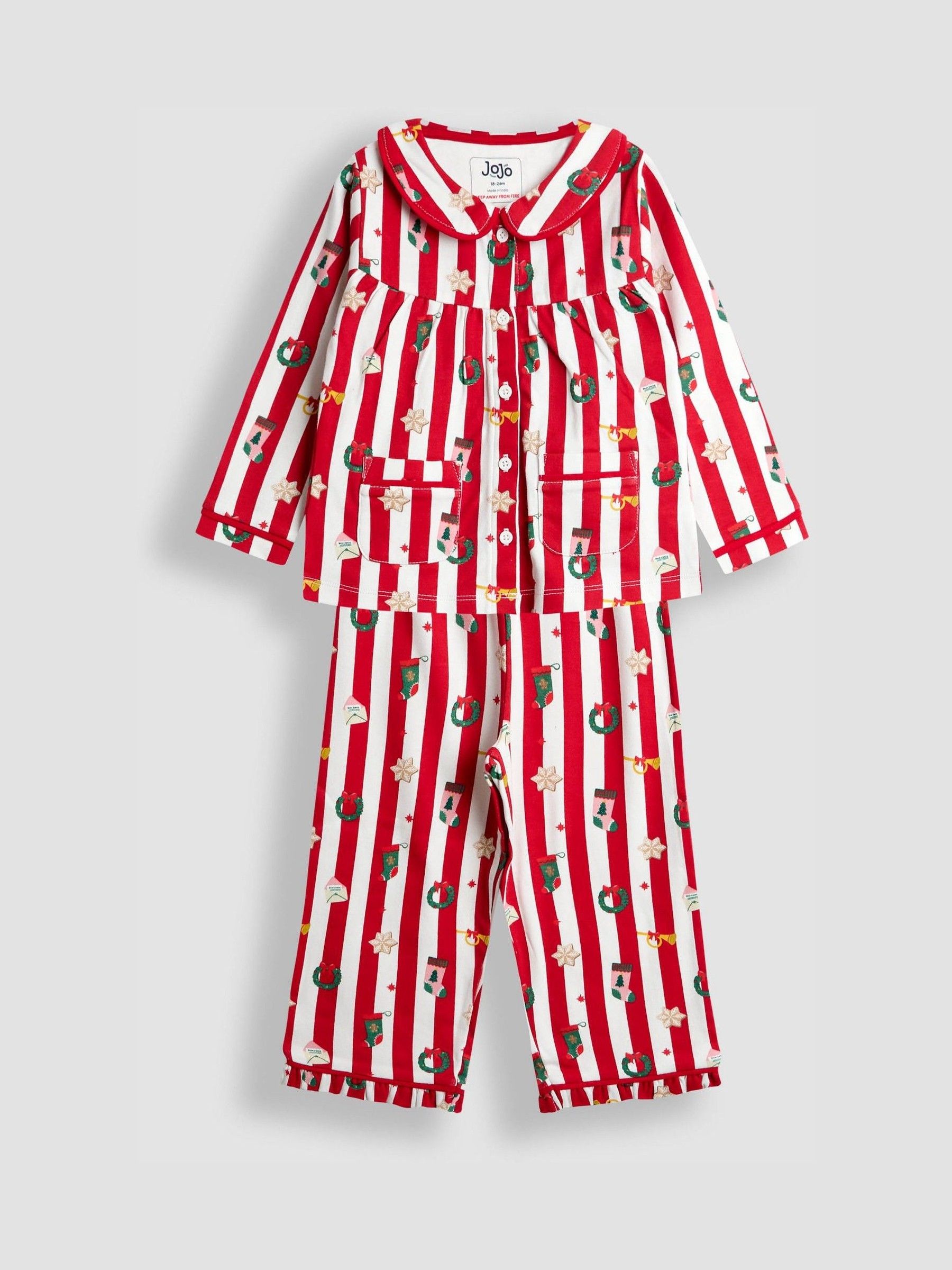 Red Christmas Stripe Jersey Pretty Collar Pyjamas - Image 2 of 7