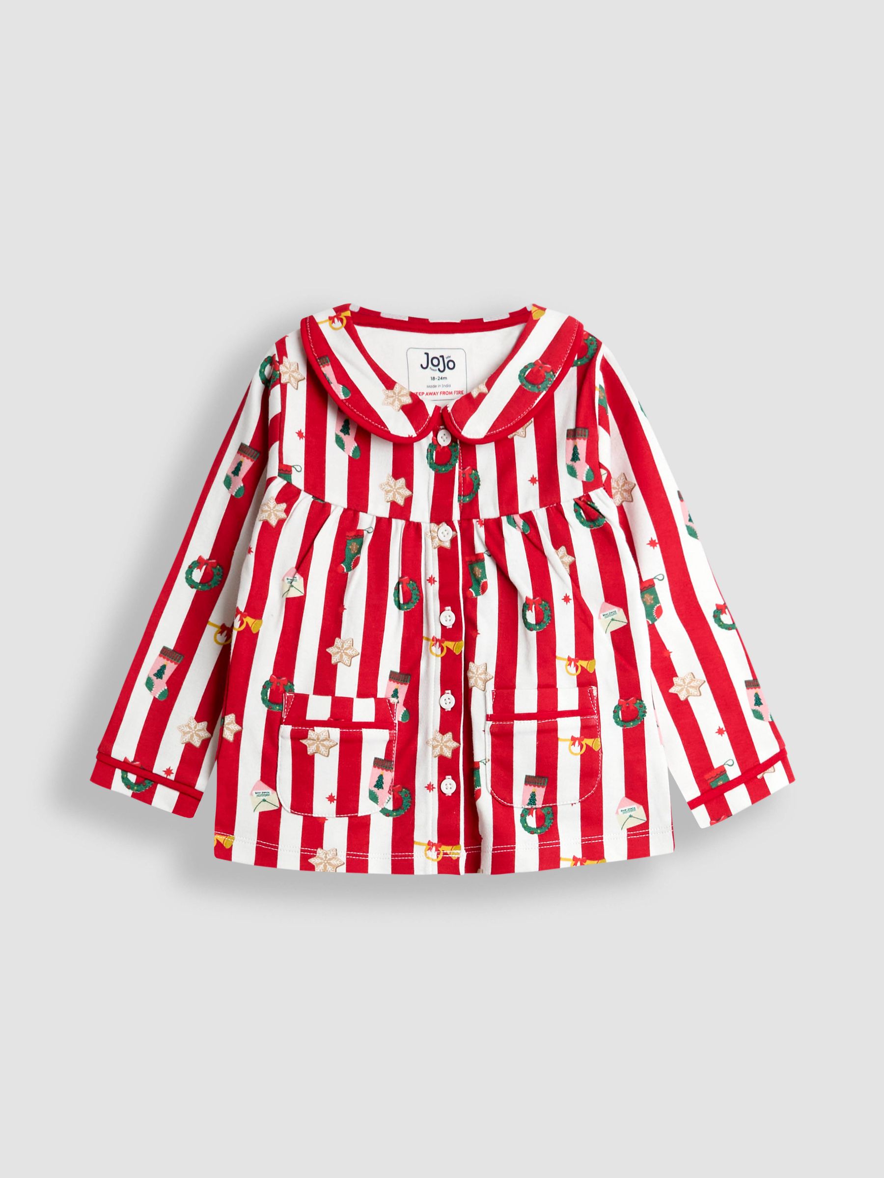 Red Christmas Stripe Jersey Pretty Collar Pyjamas - Image 3 of 7