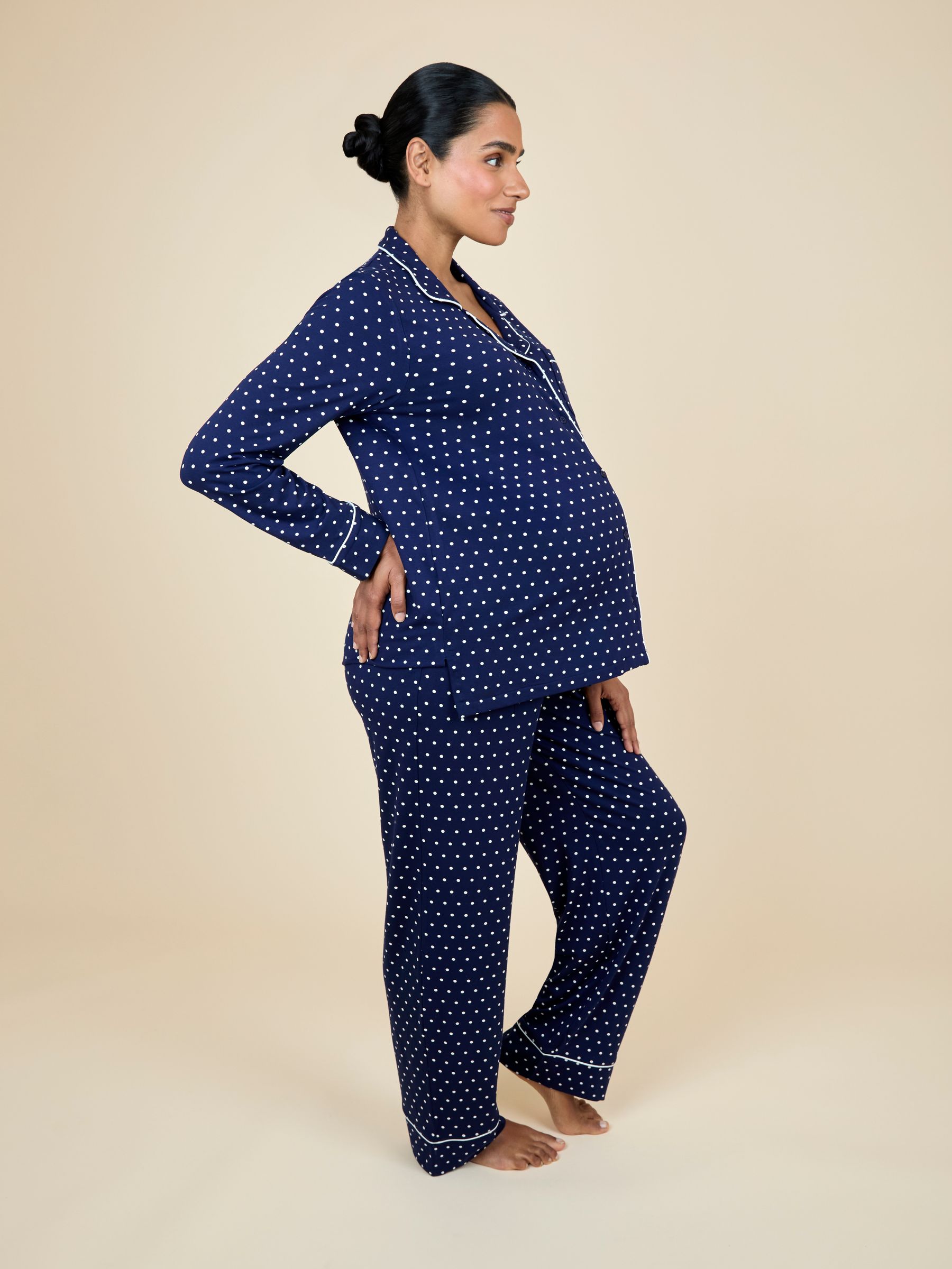 Navy Spot Maternity Button Through Pyjama Set - Image 10 of 10