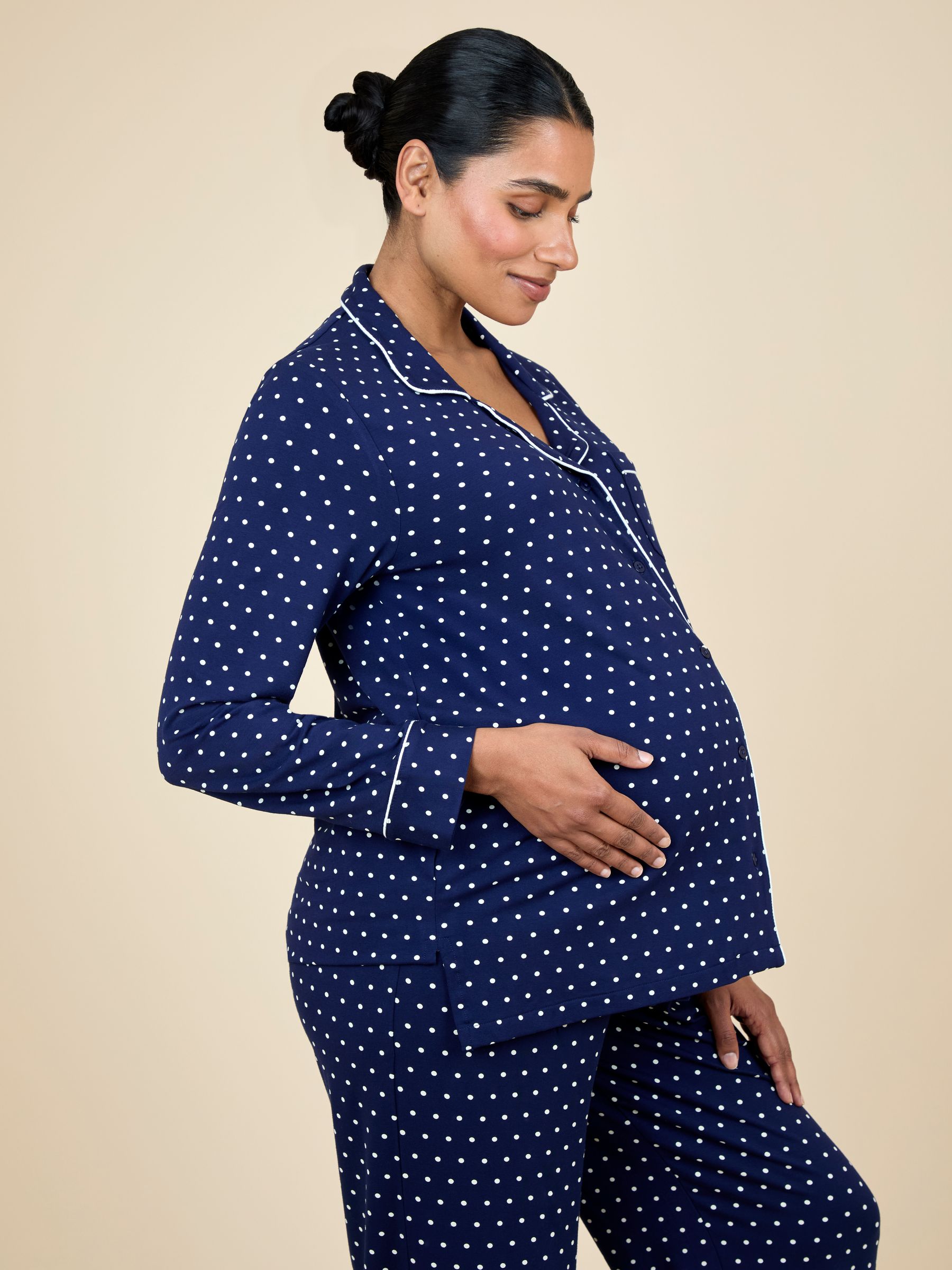 Navy Spot Maternity Button Through Pyjama Set - Image 8 of 10