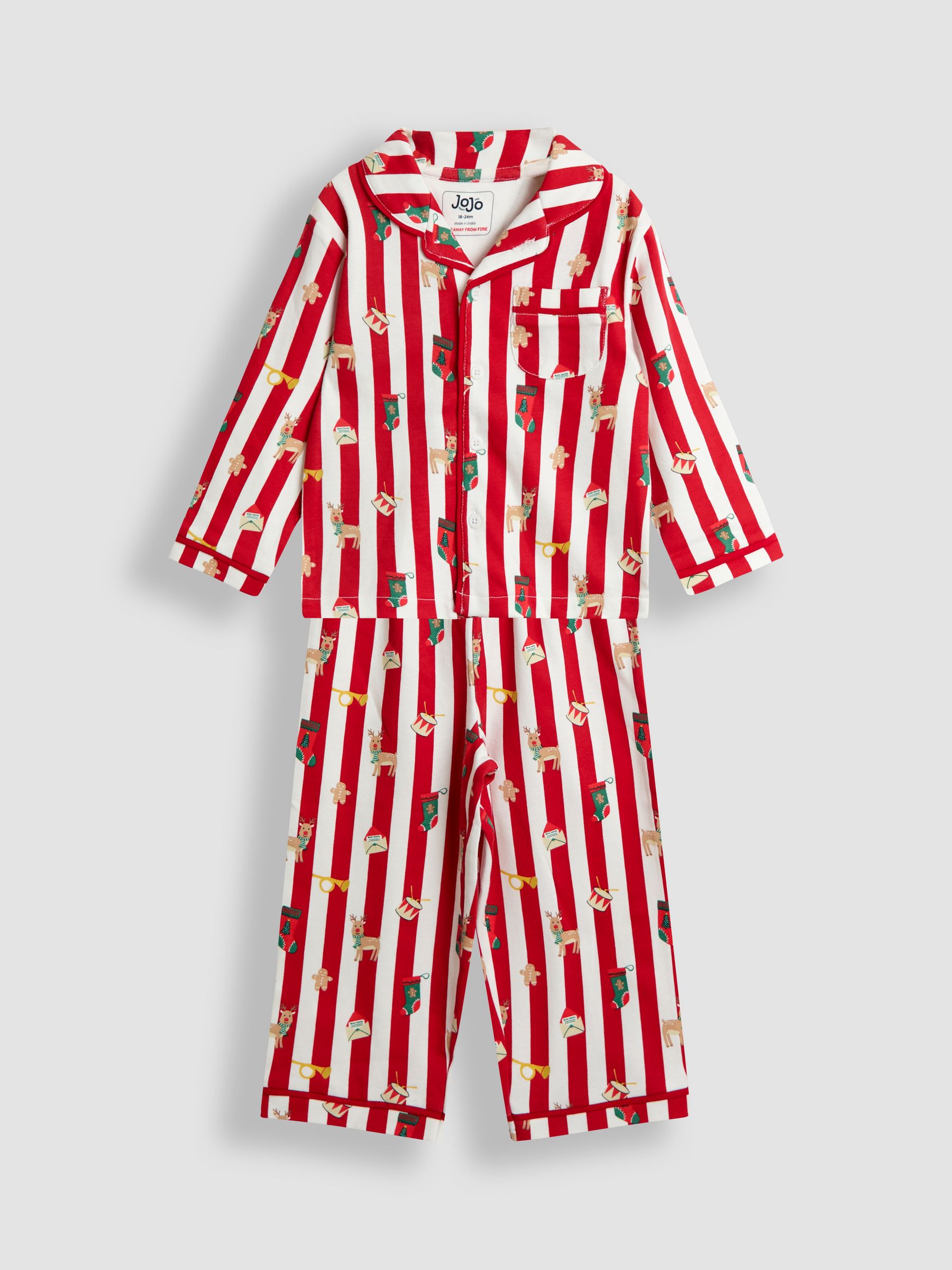 Red Christmas Stripe Jersey Collar Pyjamas - Image 2 of 7 Red Christmas Stripe Jersey Collar Pyjamas - Image 2 of 7