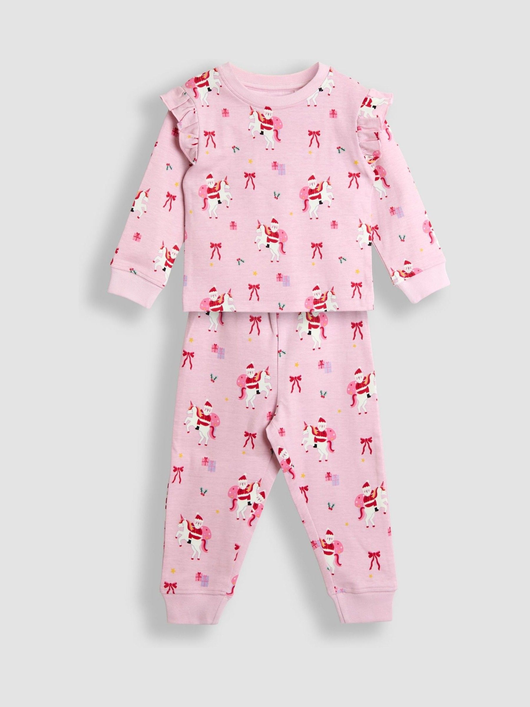 Pink Christmas Unicorn Print Glow In The Dark Jersey Pyjamas - Image 2 of 7