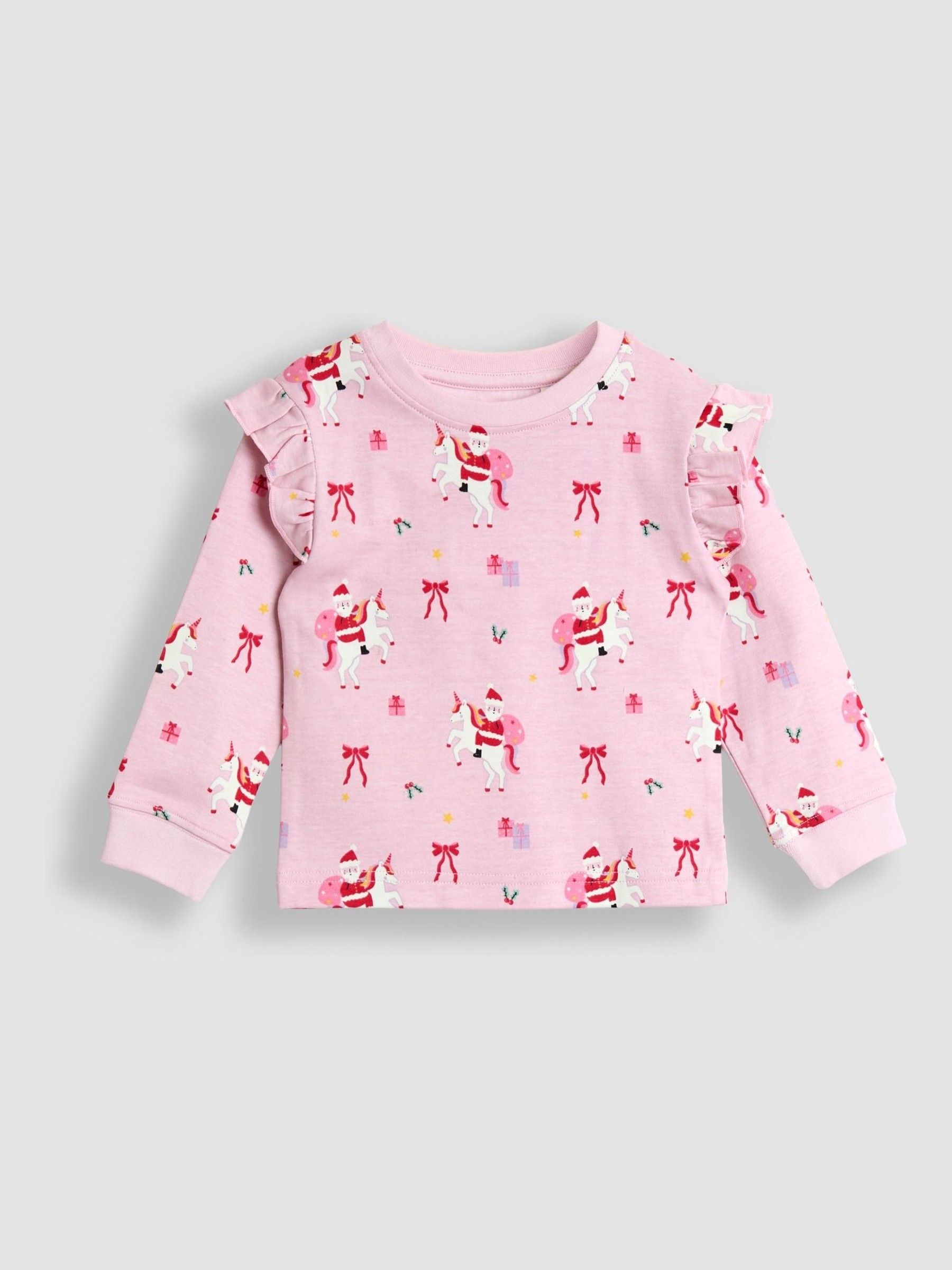Pink Christmas Unicorn Print Glow In The Dark Jersey Pyjamas - Image 3 of 7