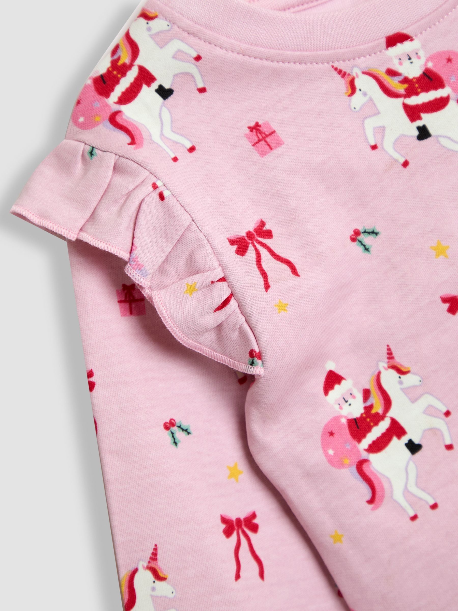 Pink Christmas Unicorn Print Glow In The Dark Jersey Pyjamas - Image 7 of 7