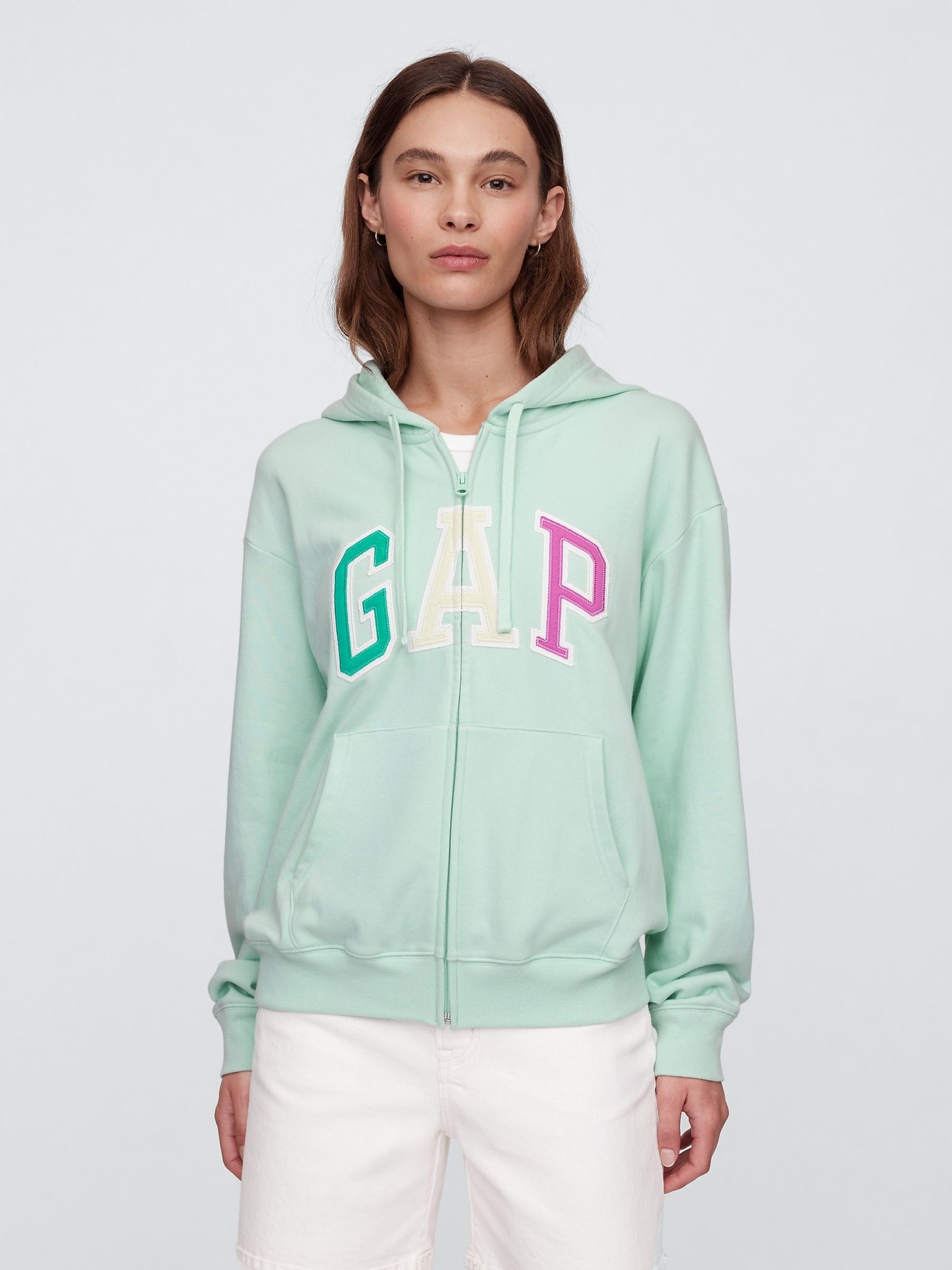 Light Green Zip Up Relaxed Logo Hoodie - Image 1 of 5