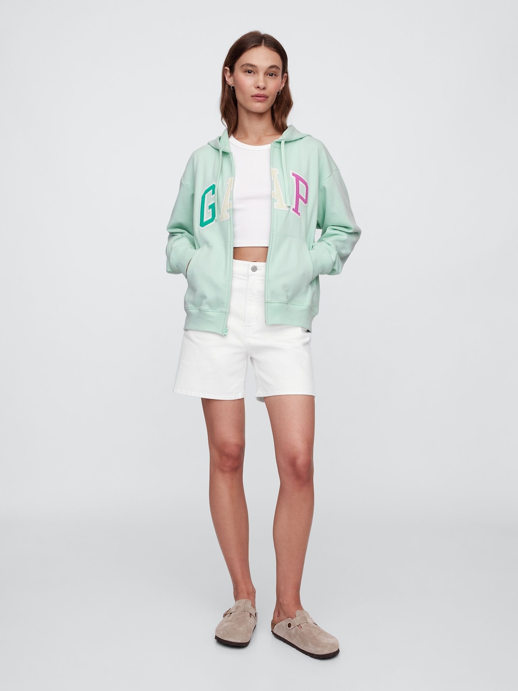Light Green Zip Up Relaxed Logo Hoodie - Image 3 of 5