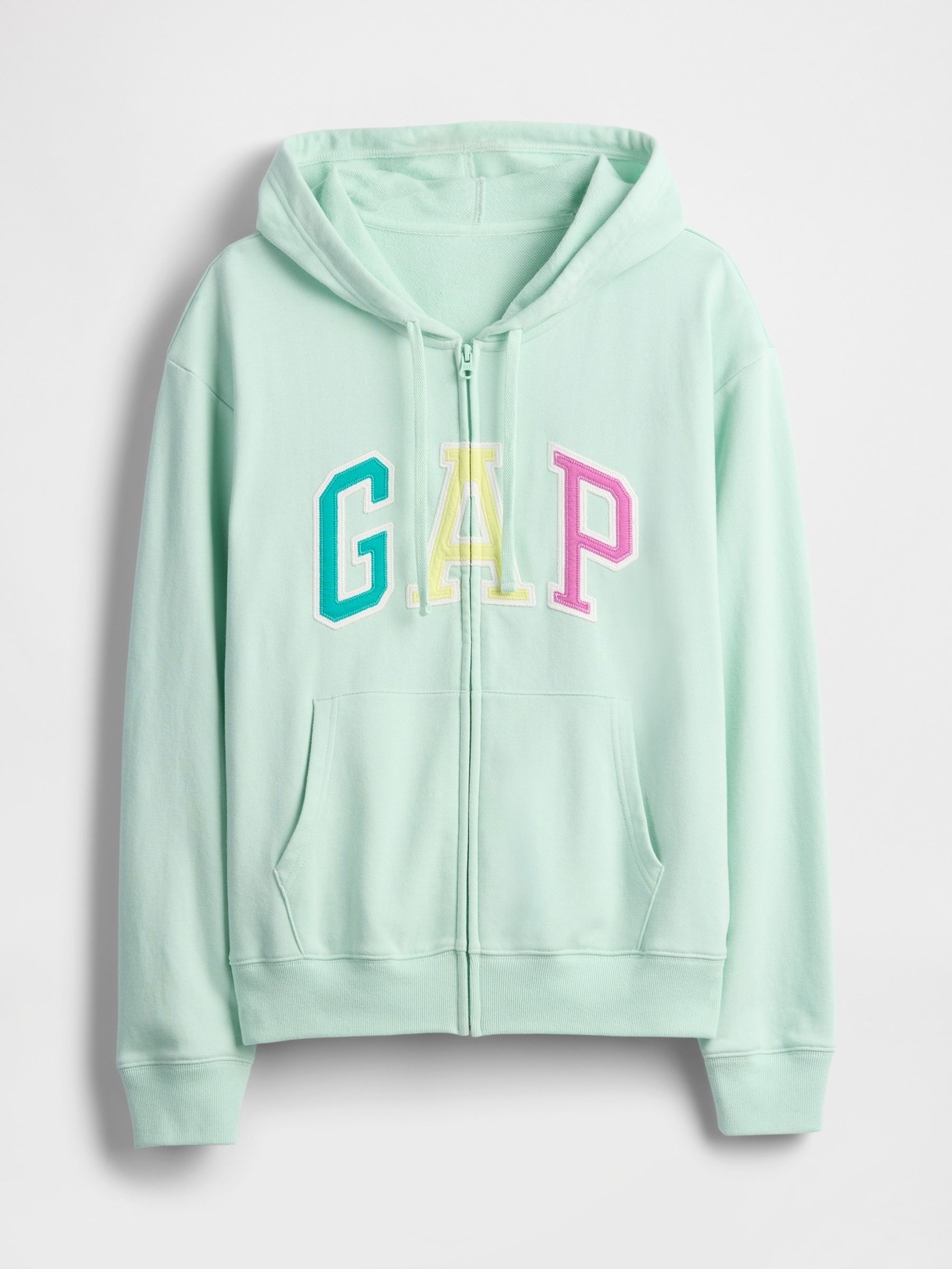 Light Green Zip Up Relaxed Logo Hoodie - Image 4 of 5
