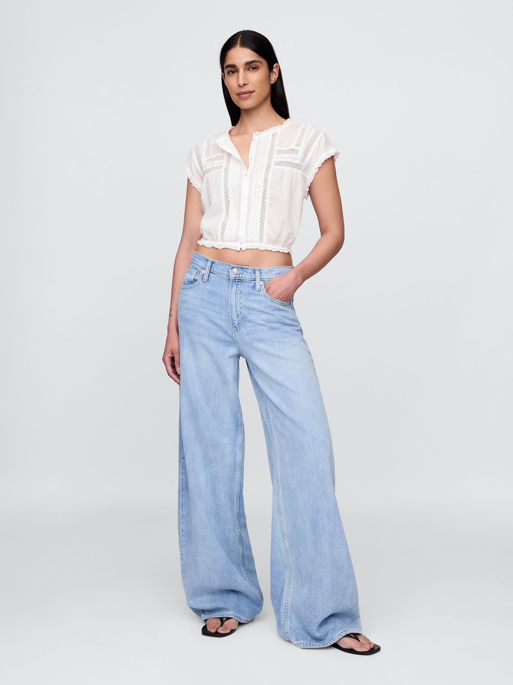 White Cropped Ruffle Pintuck Top - Image 3 of 4