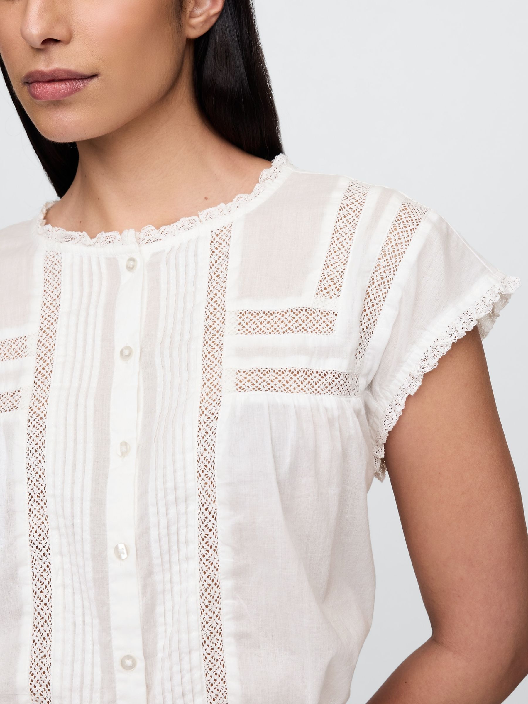 White Cropped Ruffle Pintuck Top - Image 4 of 4