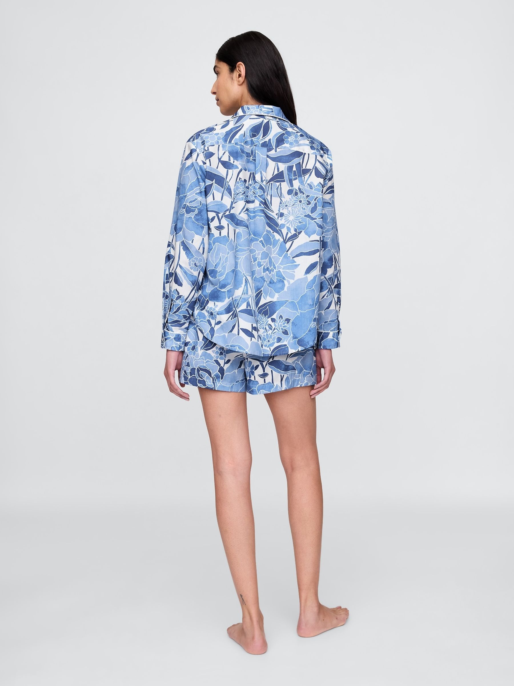 Blue Floral Short Cotton Poplin Pyjama Bottoms - Image 2 of 4