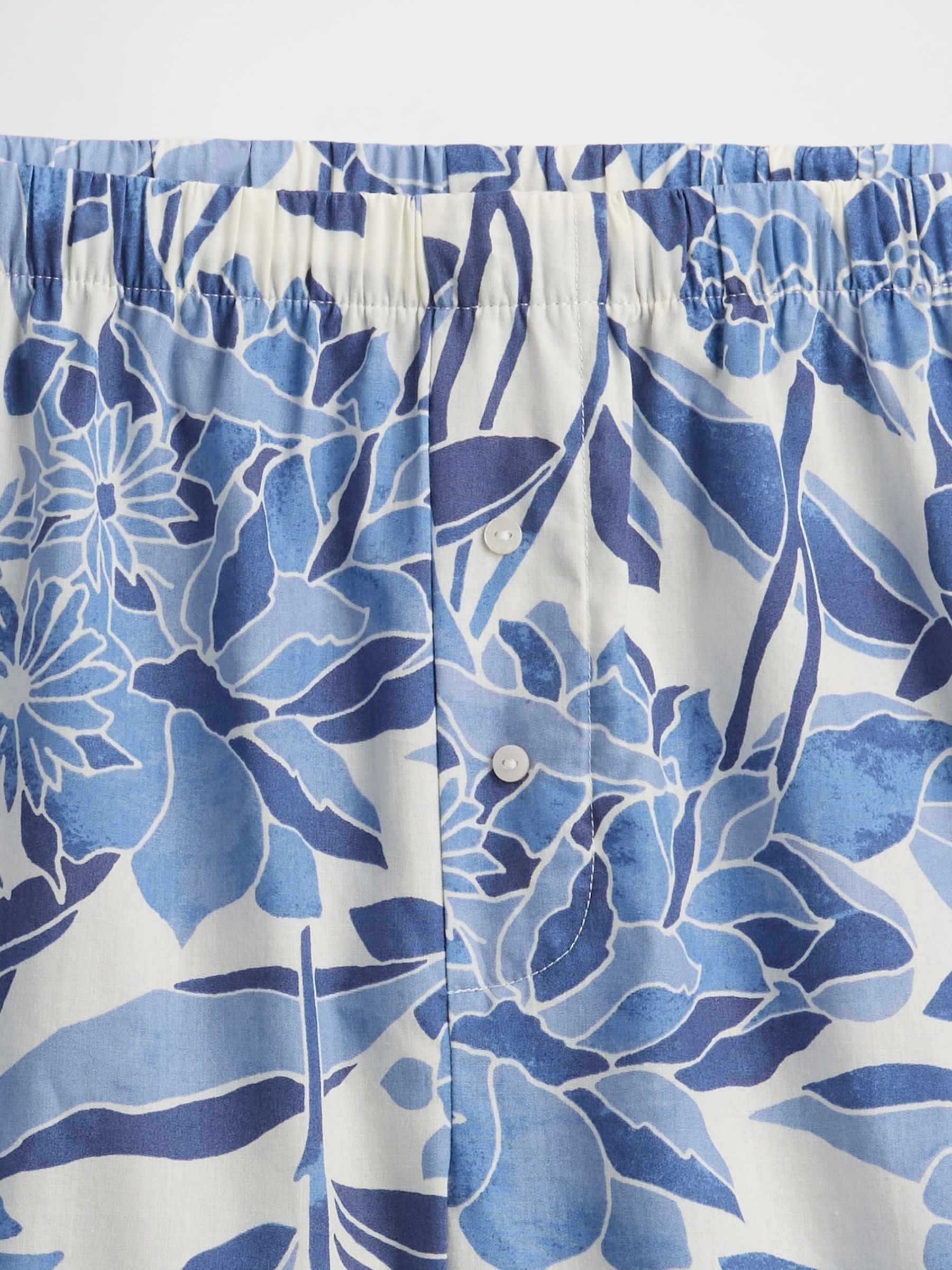 Blue Floral Short Cotton Poplin Pyjama Bottoms - Image 4 of 4