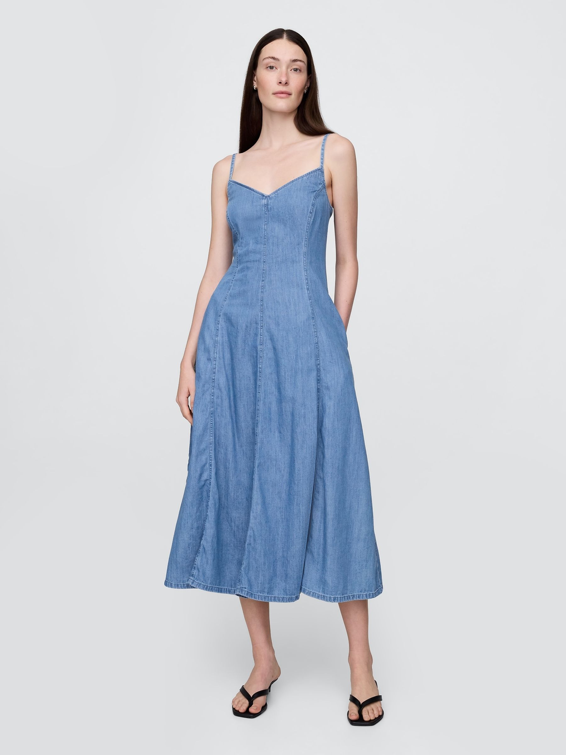 Blue Denim Sleeveless Maxi Dress - Image 1 of 5