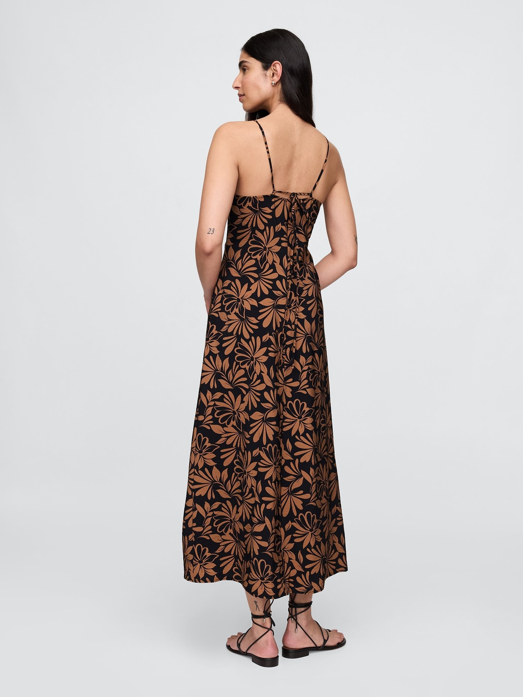 Black/Brown Floral Tie-Back Maxi Slip Dress - Image 2 of 5