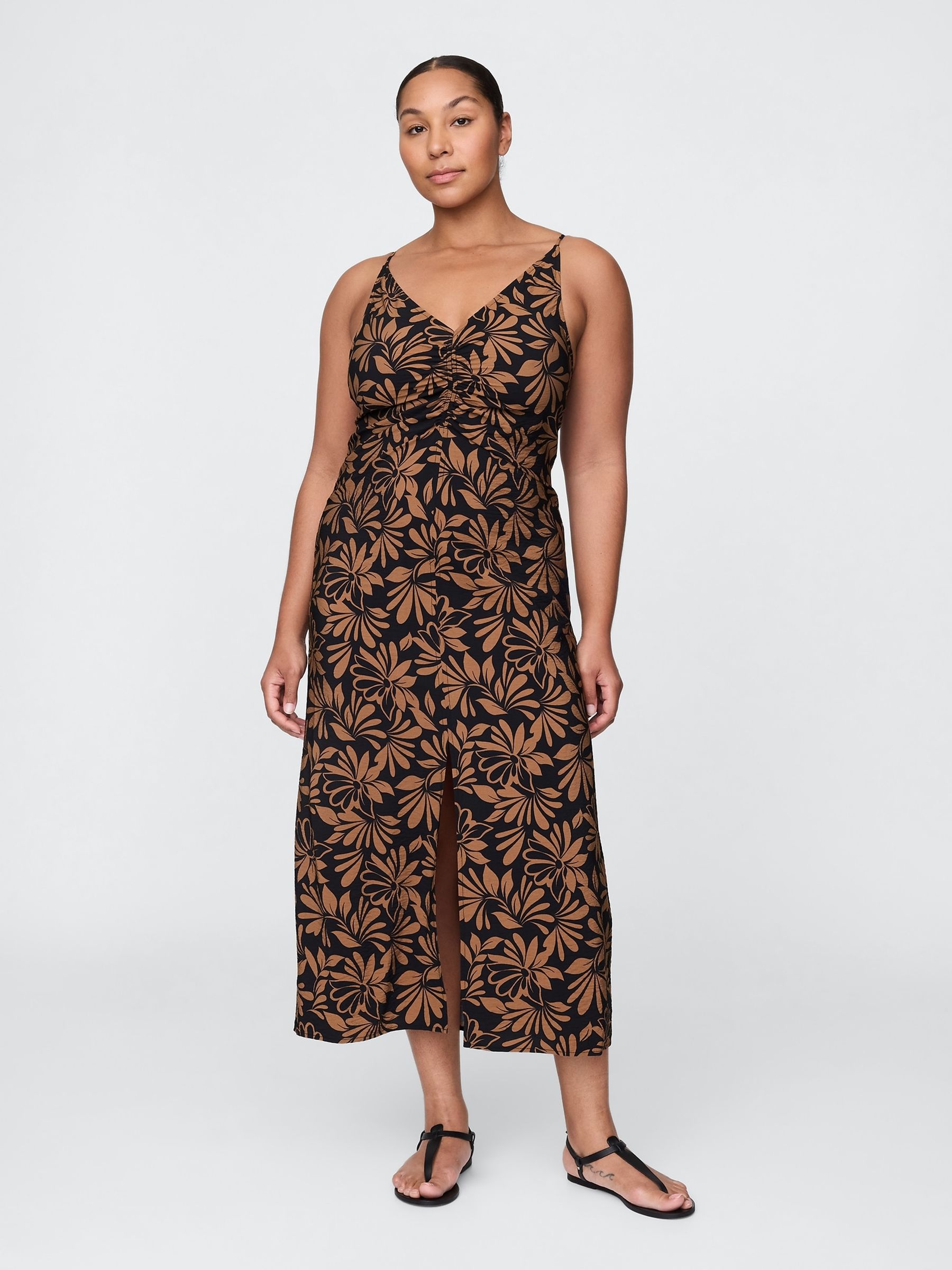 Black/Brown Floral Tie-Back Maxi Slip Dress - Image 4 of 5