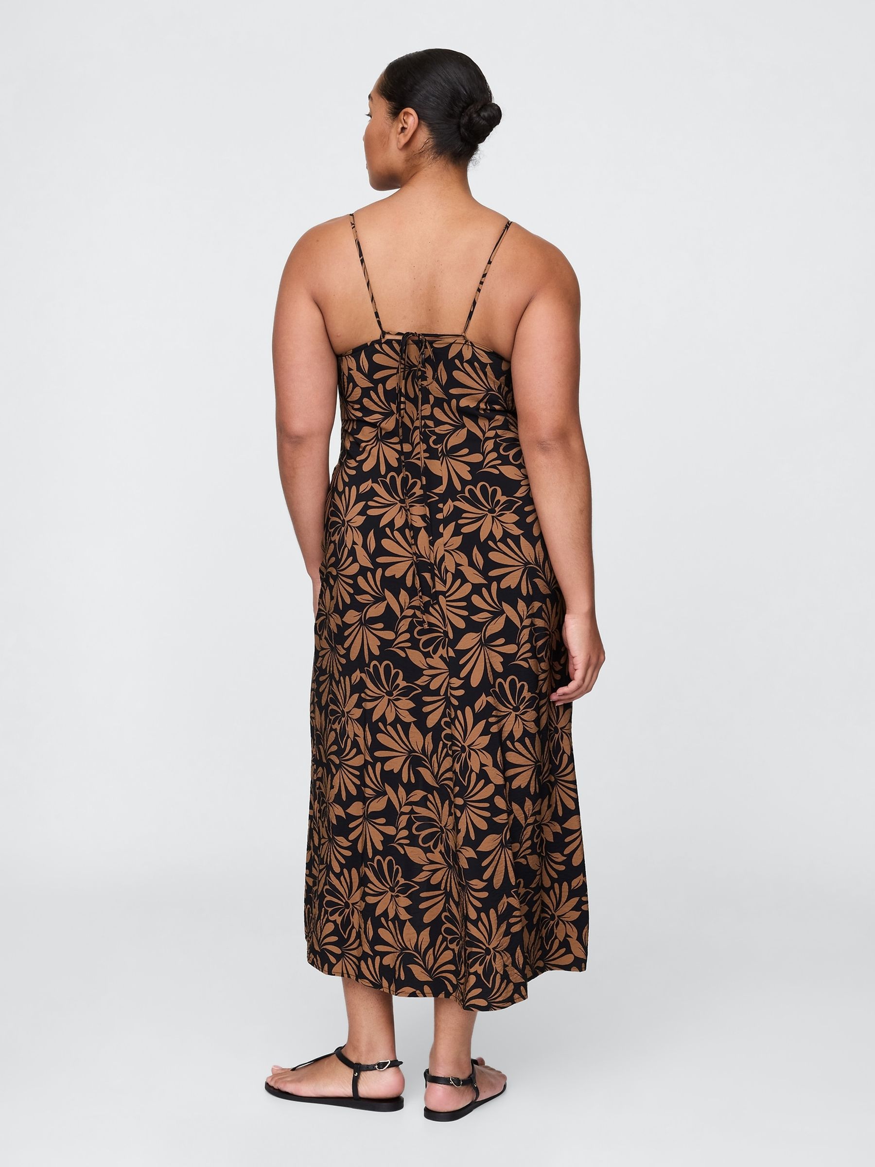 Black/Brown Floral Tie-Back Maxi Slip Dress - Image 5 of 5
