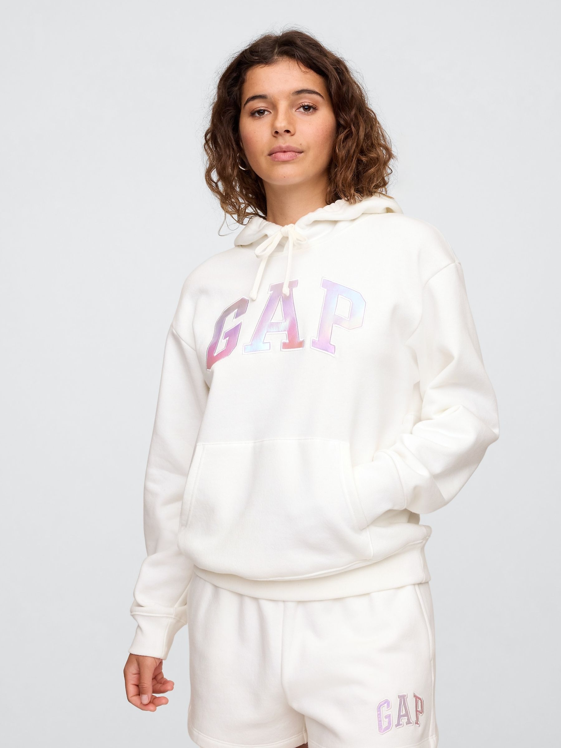 White Pullover Relaxed Logo Hoodie - Image 1 of 5