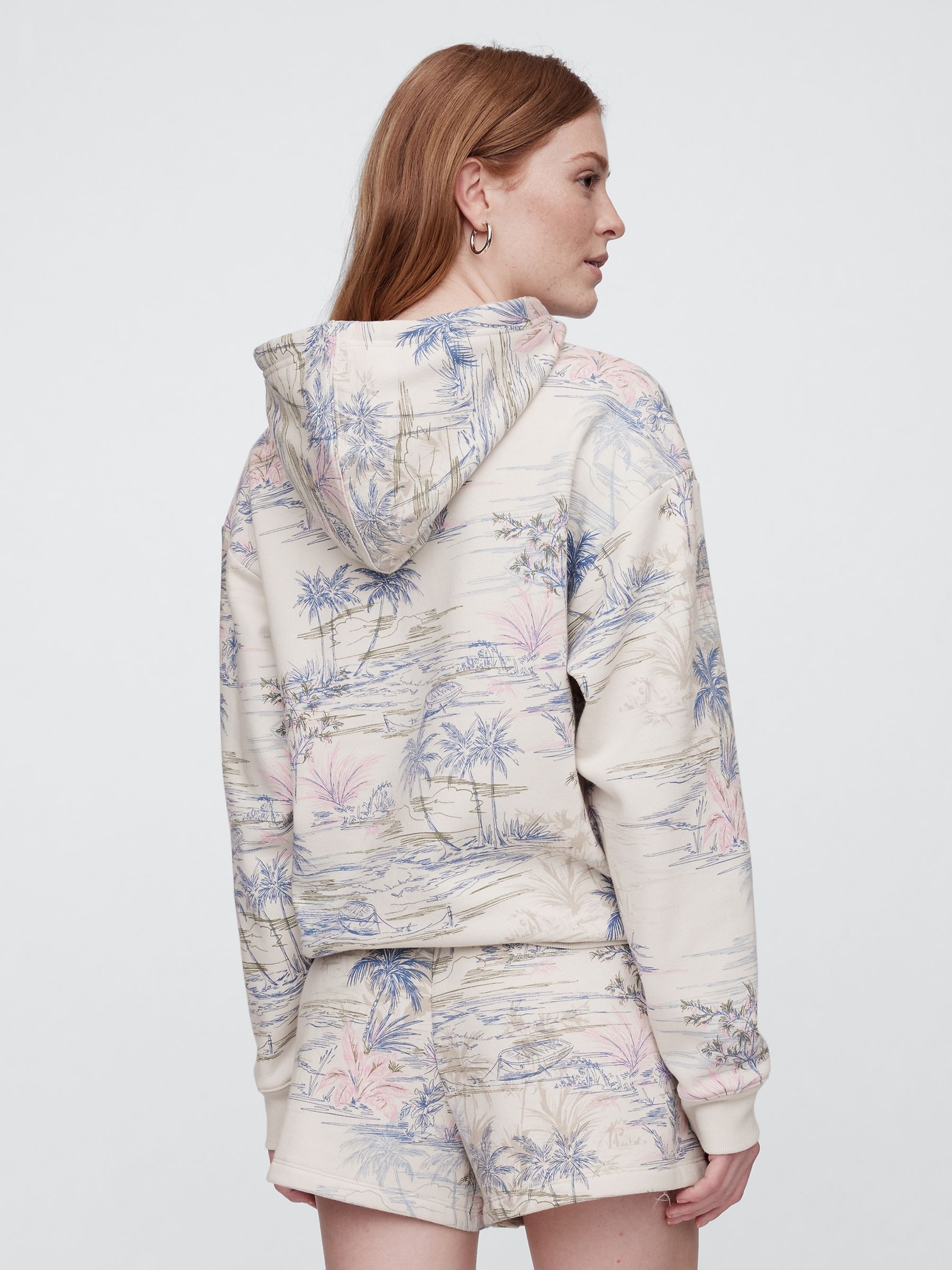 Grey Palm Print Pullover Relaxed Logo Hoodie - Image 2 of 5