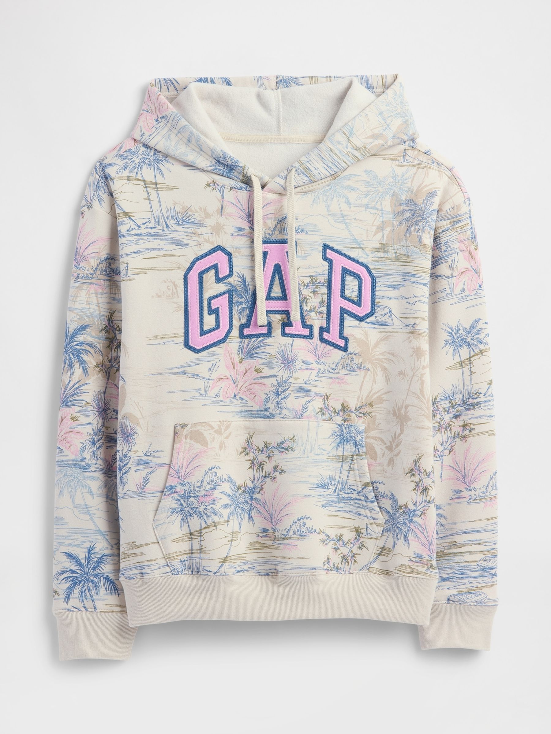 Grey Palm Print Pullover Relaxed Logo Hoodie - Image 5 of 5