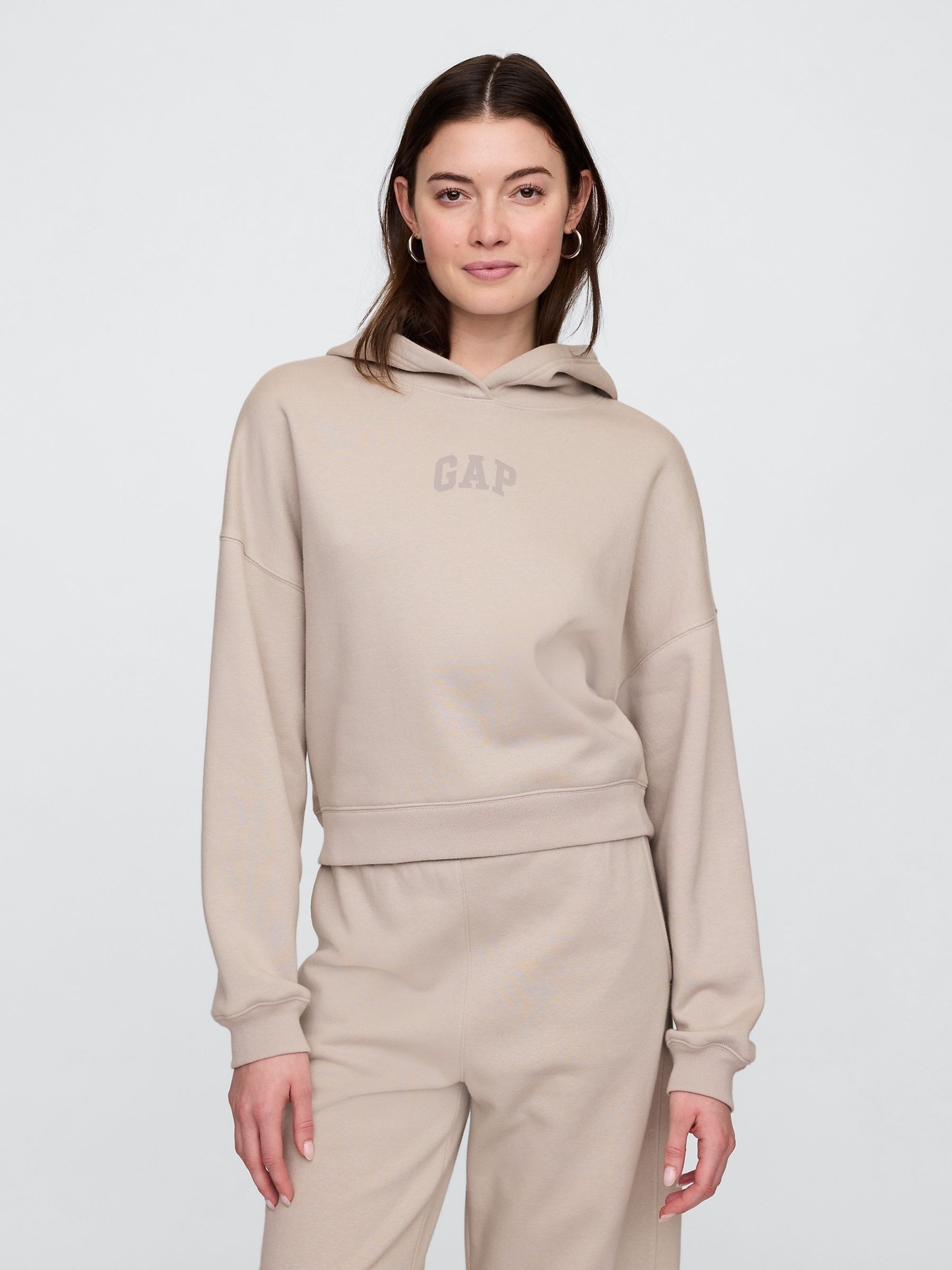 Brown Relaxed Mini-Logo Cropped Hoodie - Image 1 of 4