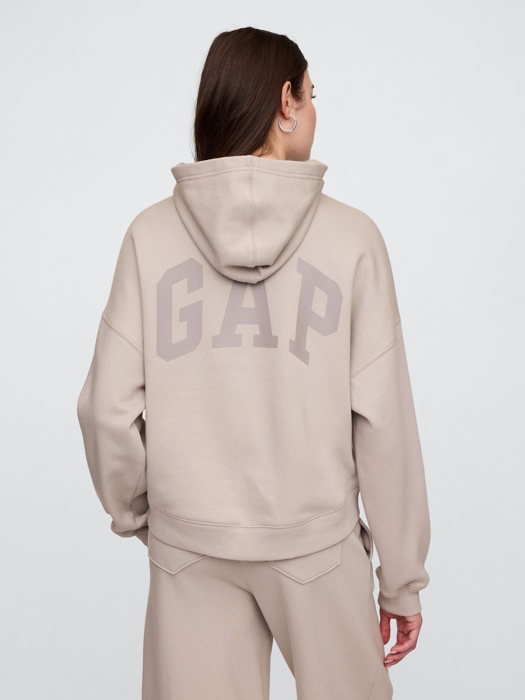 Brown Relaxed Mini-Logo Cropped Hoodie - Image 2 of 4
