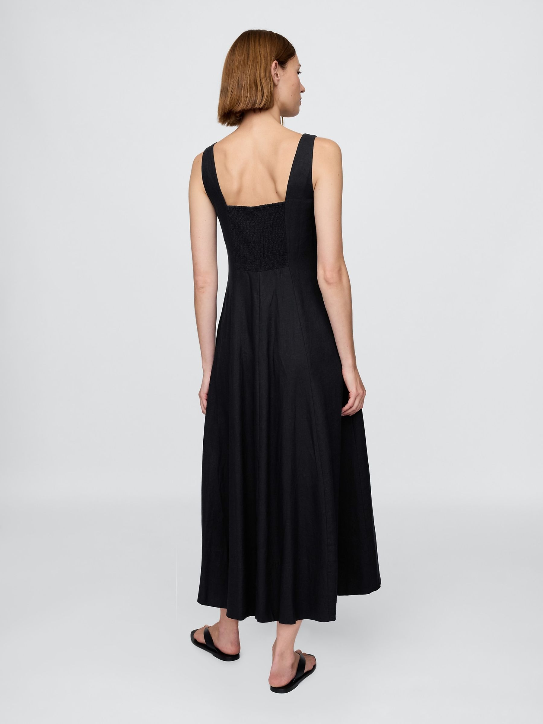 Black Linen-Blend Square-Neck Maxi Dress - Image 2 of 5